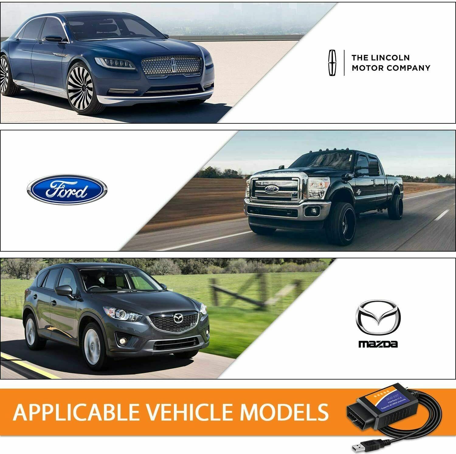USB Scan ELM327 V1.5 OBD2 Adapter USB Diagnostic Tool Cable MS/HS CAN for Ford