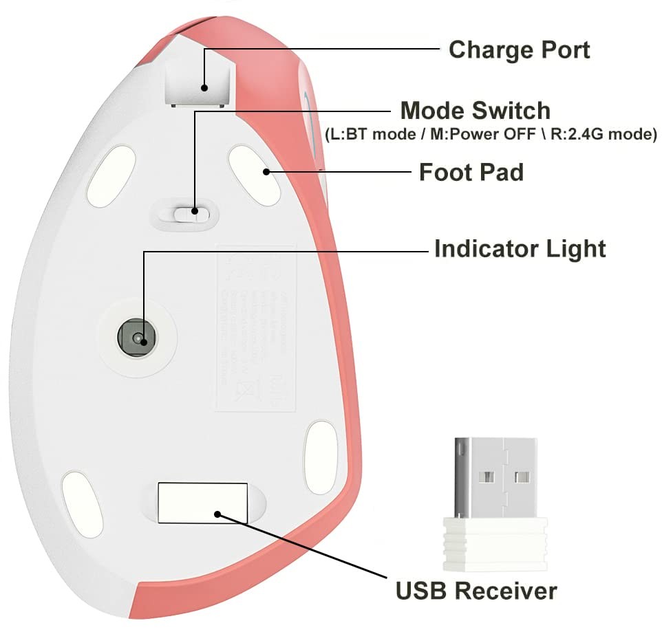 Attoe Pink Ergonomic Wireless Vertical Mouse