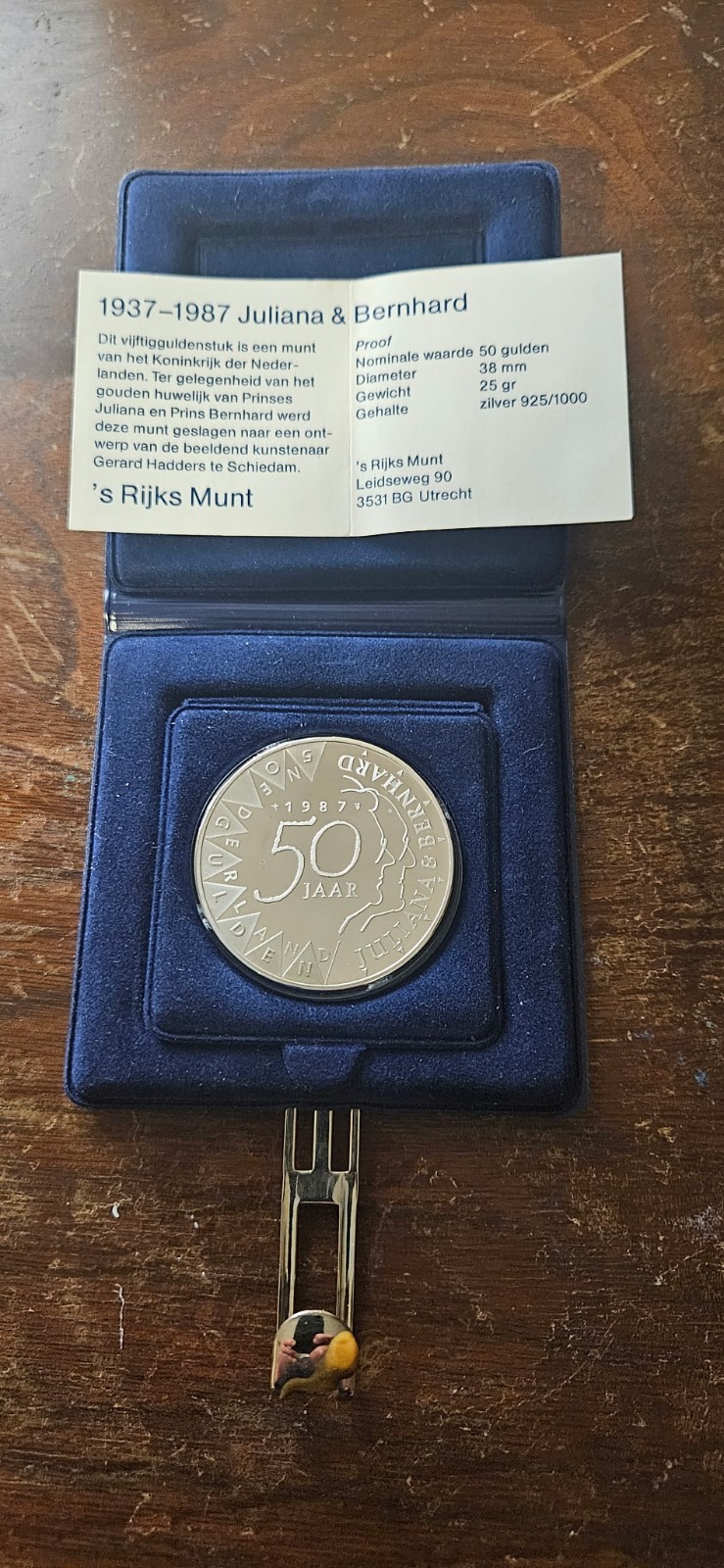 1987 .925% Silver "50 Jaar" gulden0.7433 oz OGP UNC