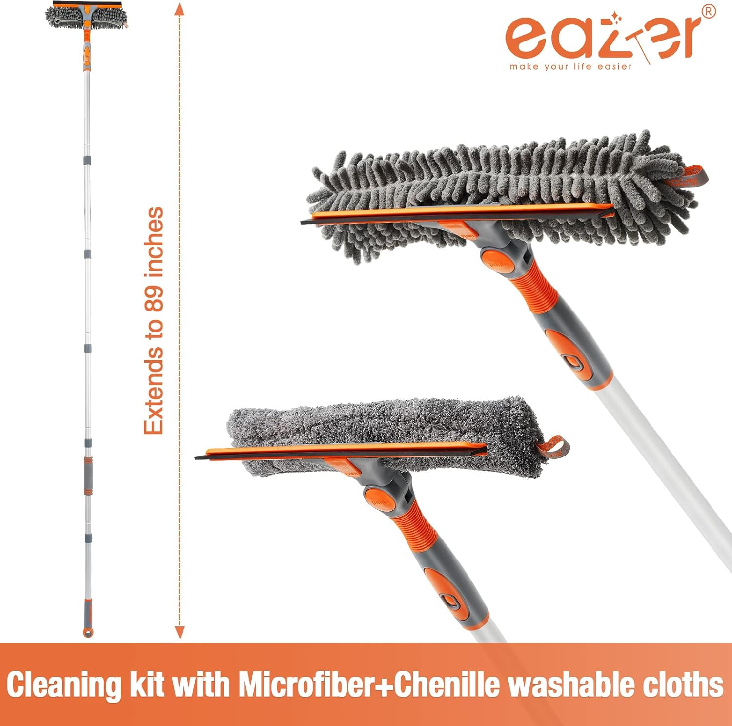 89'' Squeegee Window Cleaner 2 in 1 Rotatable Window Cleaning Tool Kit with Exte