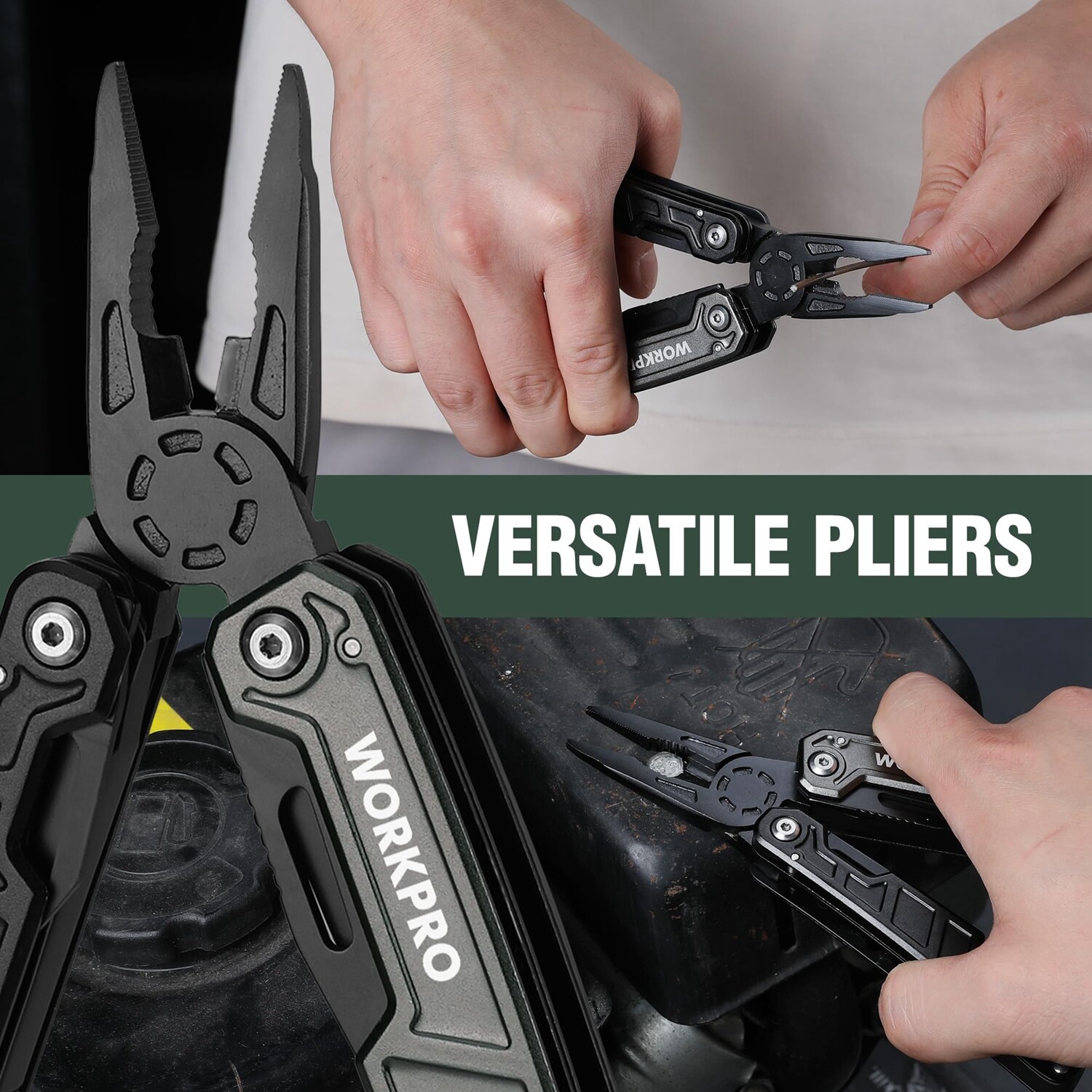 WORKPRO Multitool-11 in 1 Multitool Plier with Pocket Clip Sheath-EDC Multi Tool