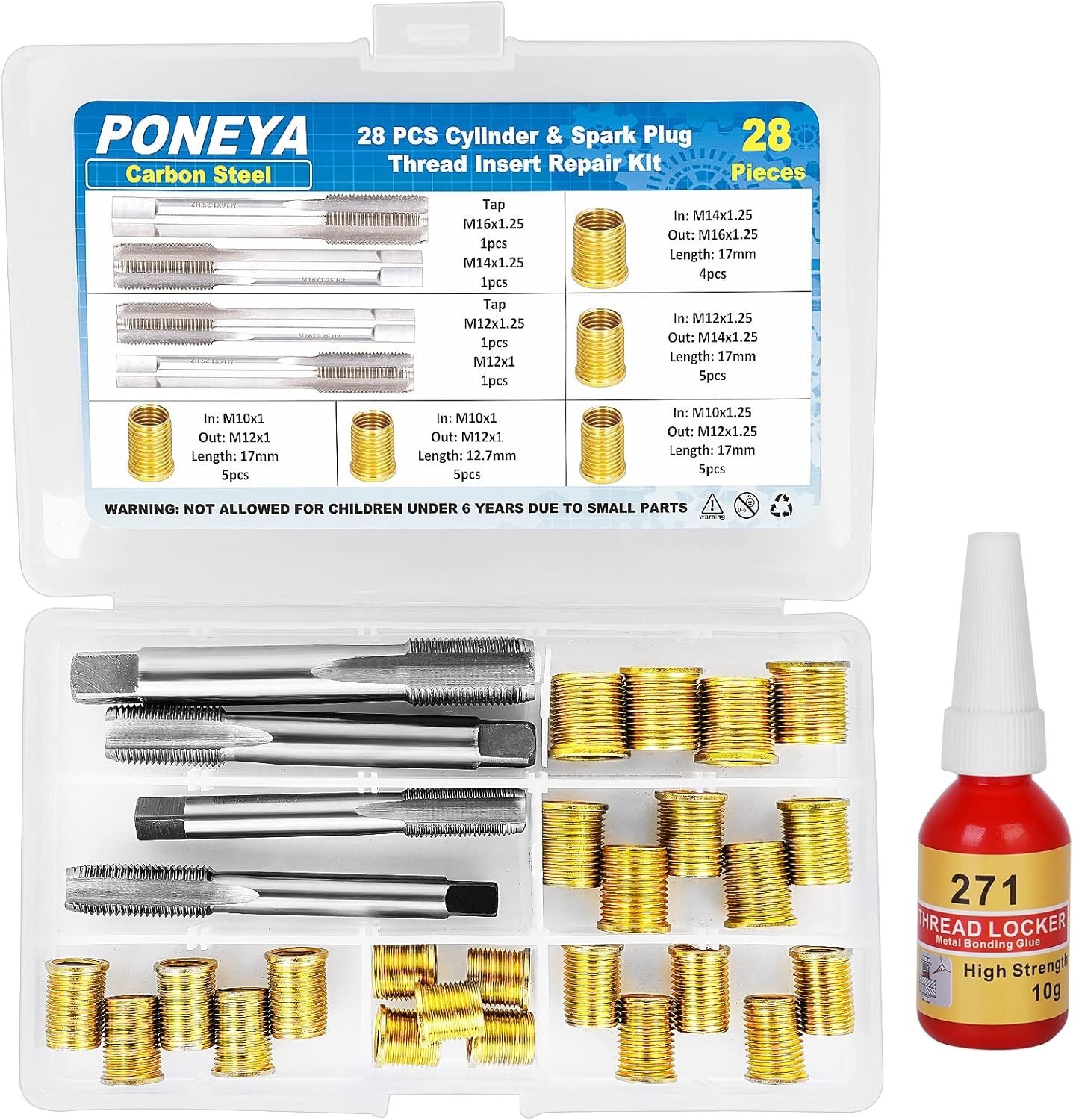 Spark Plug Thread Repair Kit, 28 PCS 4 Sizes High Speed Steel Tap and 5 Sizes In