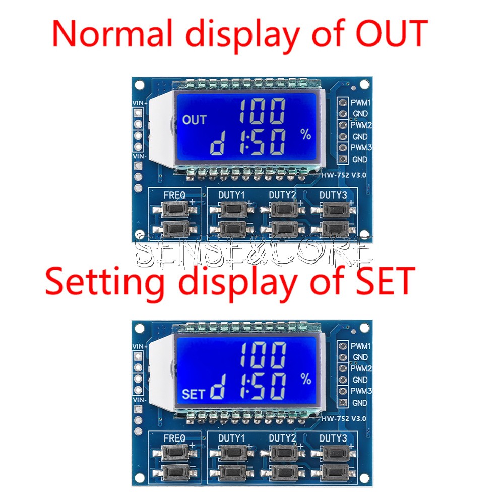 Signal Generator 3-Channel PWM Pulse Wave Frequency Duty Cycle Adjustable Module