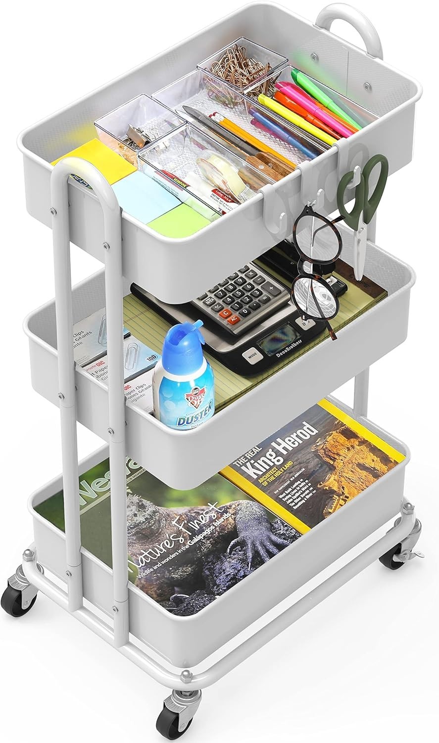 3-Tier Heavy Duty Metal Utility Rolling Cart, White