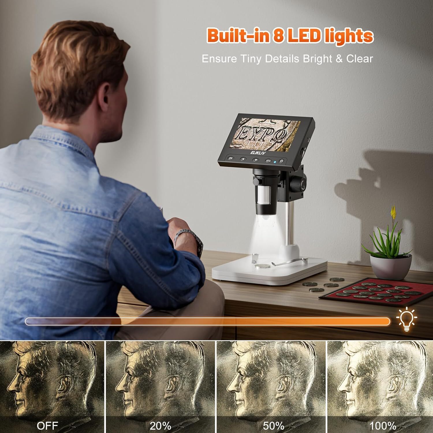 4.3 Inch Lcd Microscope 1000X Magnification With Led Lights And Pc Connectivity