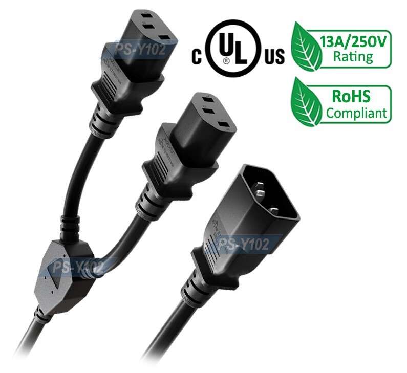 Premium Universal IEC320 C14 To Dual IEC320 C13 Power Splitter Cord For PDU UPS