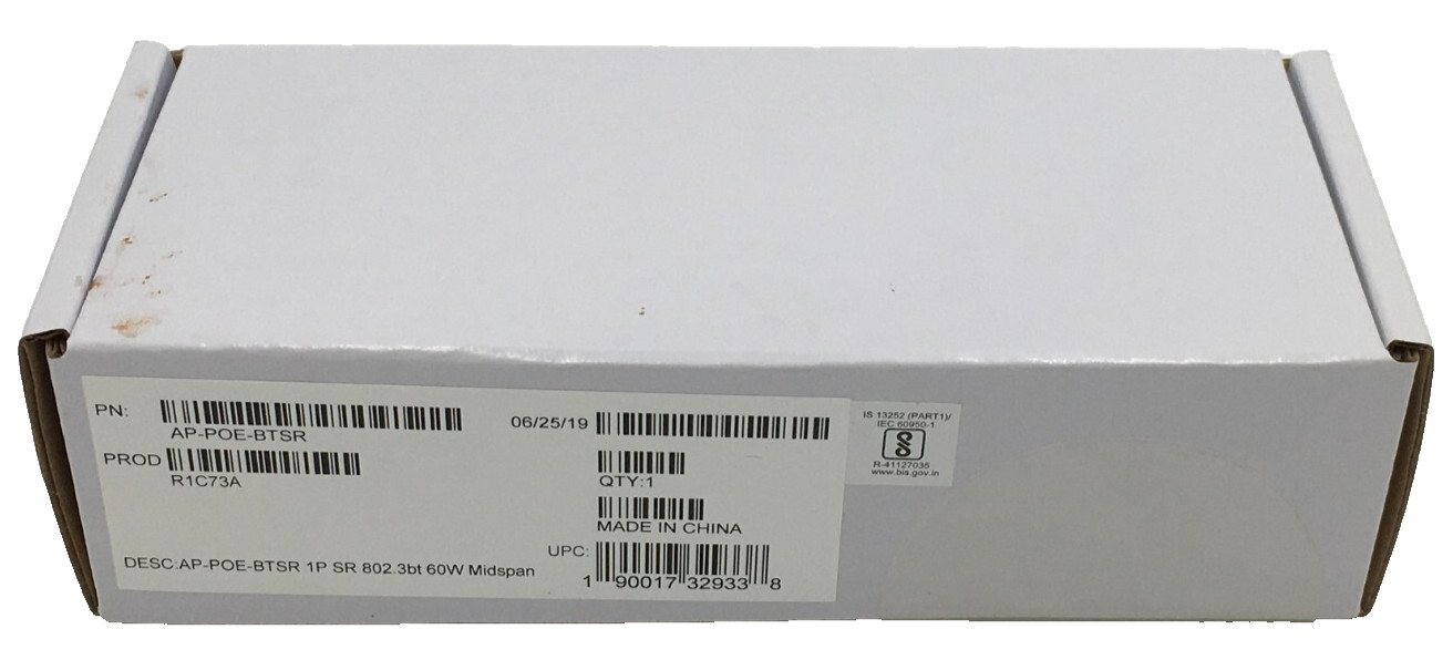 HPE Aruba R1C73A AP-POE-BTSR 1 Port Smart Rate Midspan PoE Injector 60W 1P SR