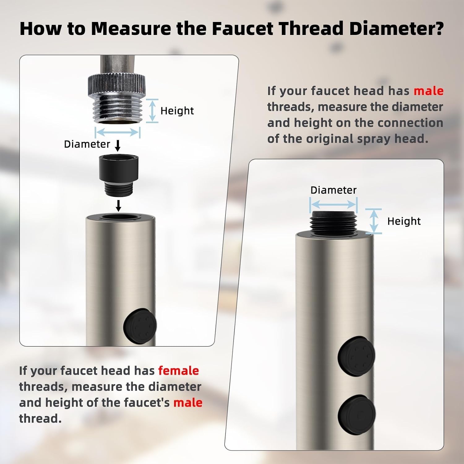 Metal Pull Down Kitchen Faucet Head Replacement with 15 Adapters Brushed Nickel