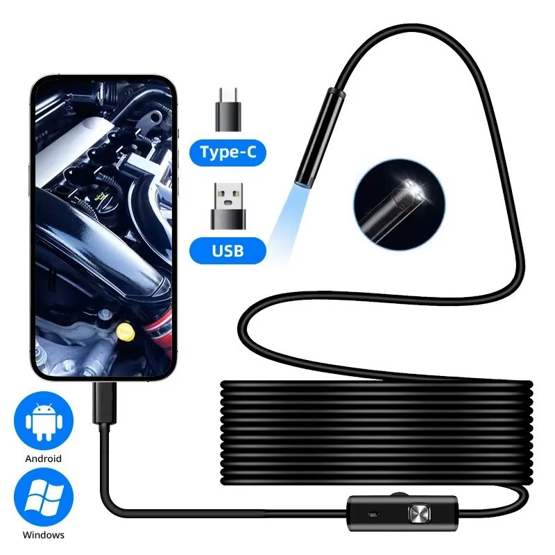 Type C Endoscope Camera 5.5/7mm USB Inspection Borescope 6 LED for Android PC
