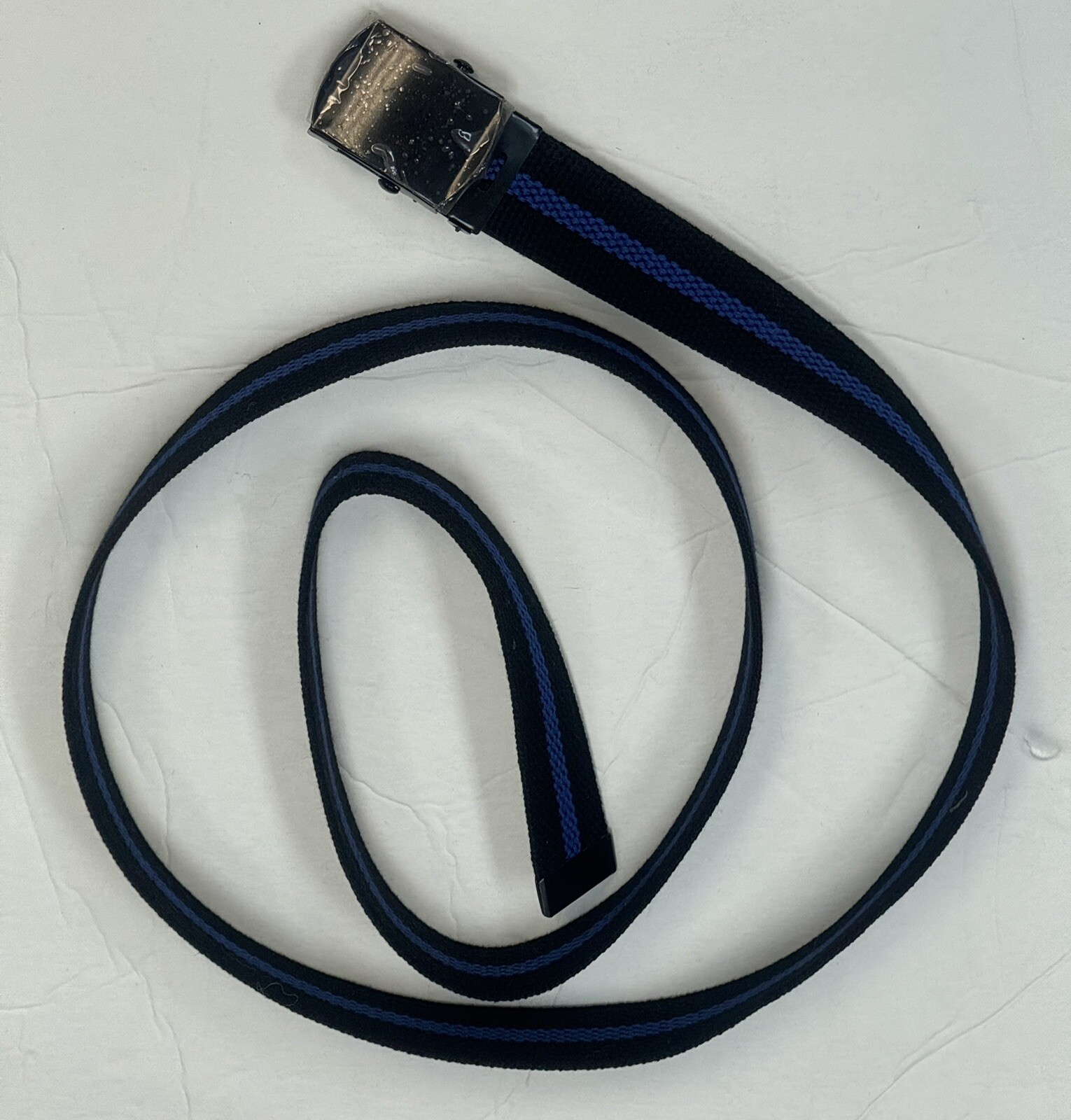 BLACK & BLUE LINE Web Belt with Black Tip & Buckle | SZ 54 x 1.25 inches New