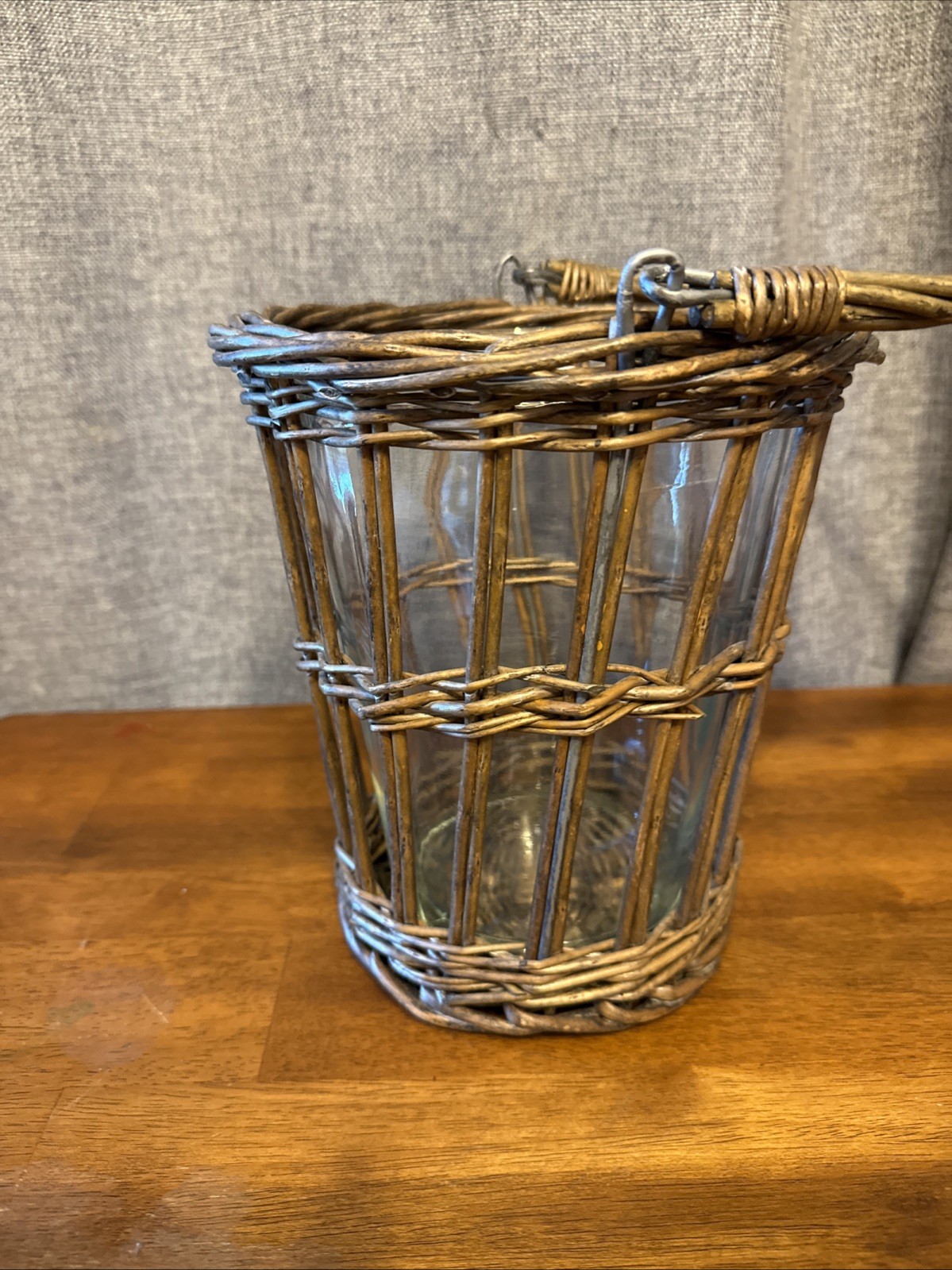 Lot of 2 Vintage Wicker Baskets With Glass Insert Plant Candle Flower Handles