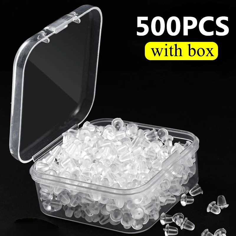 500pcs Soft Rubber Ear Plugs – Transparent Earring Back Stopper Studs for DIY Ea