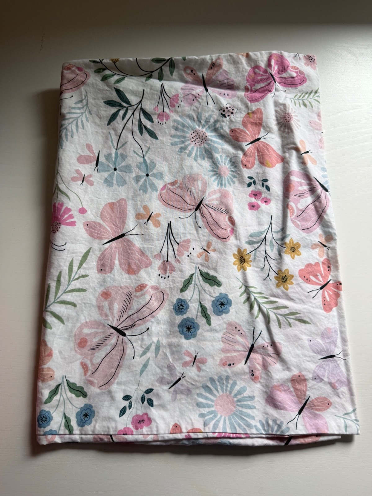 (1) Pottery Barn Kids Pink Butterfly Floral Toddler Pillowcase 16x24 Cotton Girl