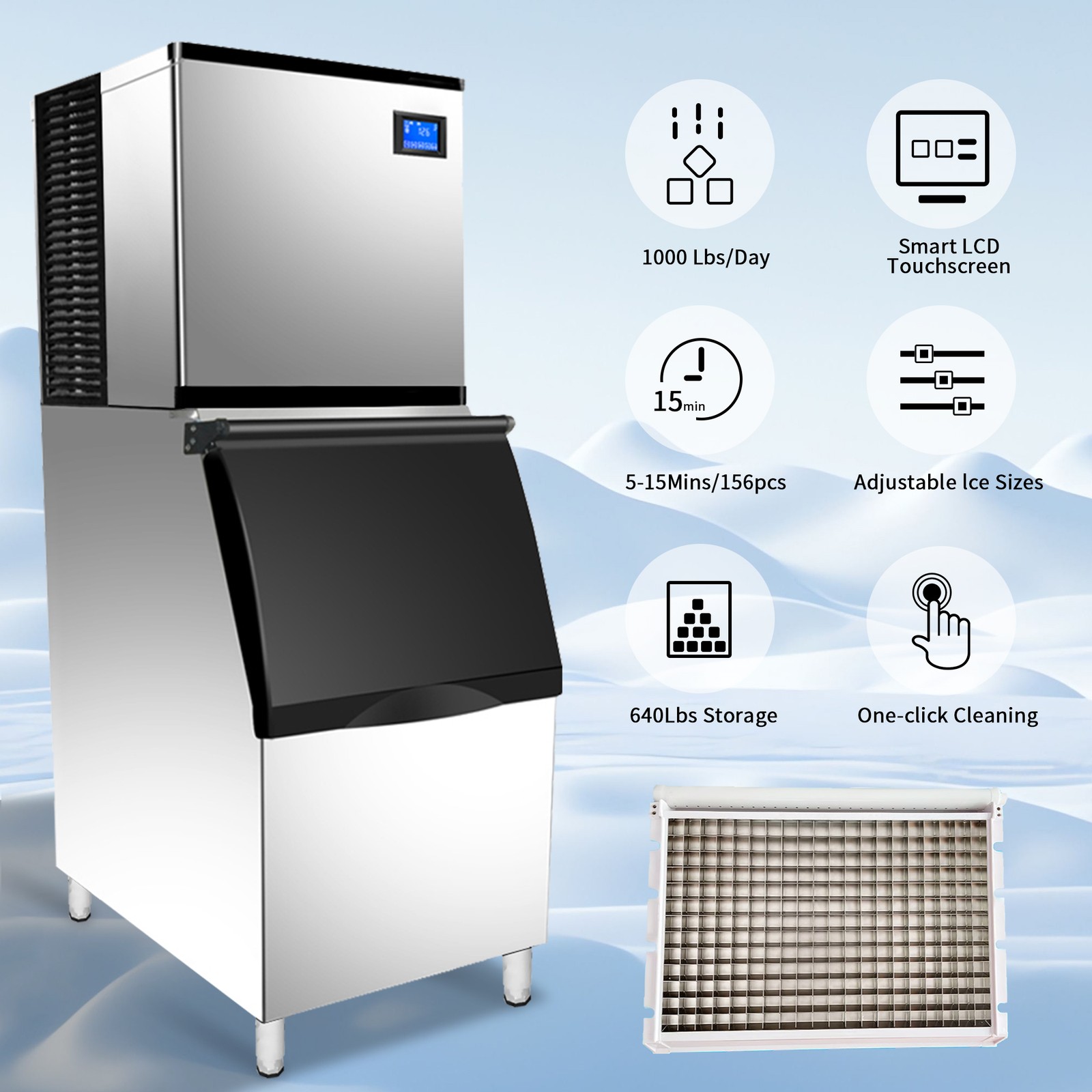 220V 1000lbs/24 H Commercial Ice Maker Split Ice Cube Machine Kitchen Restaurant