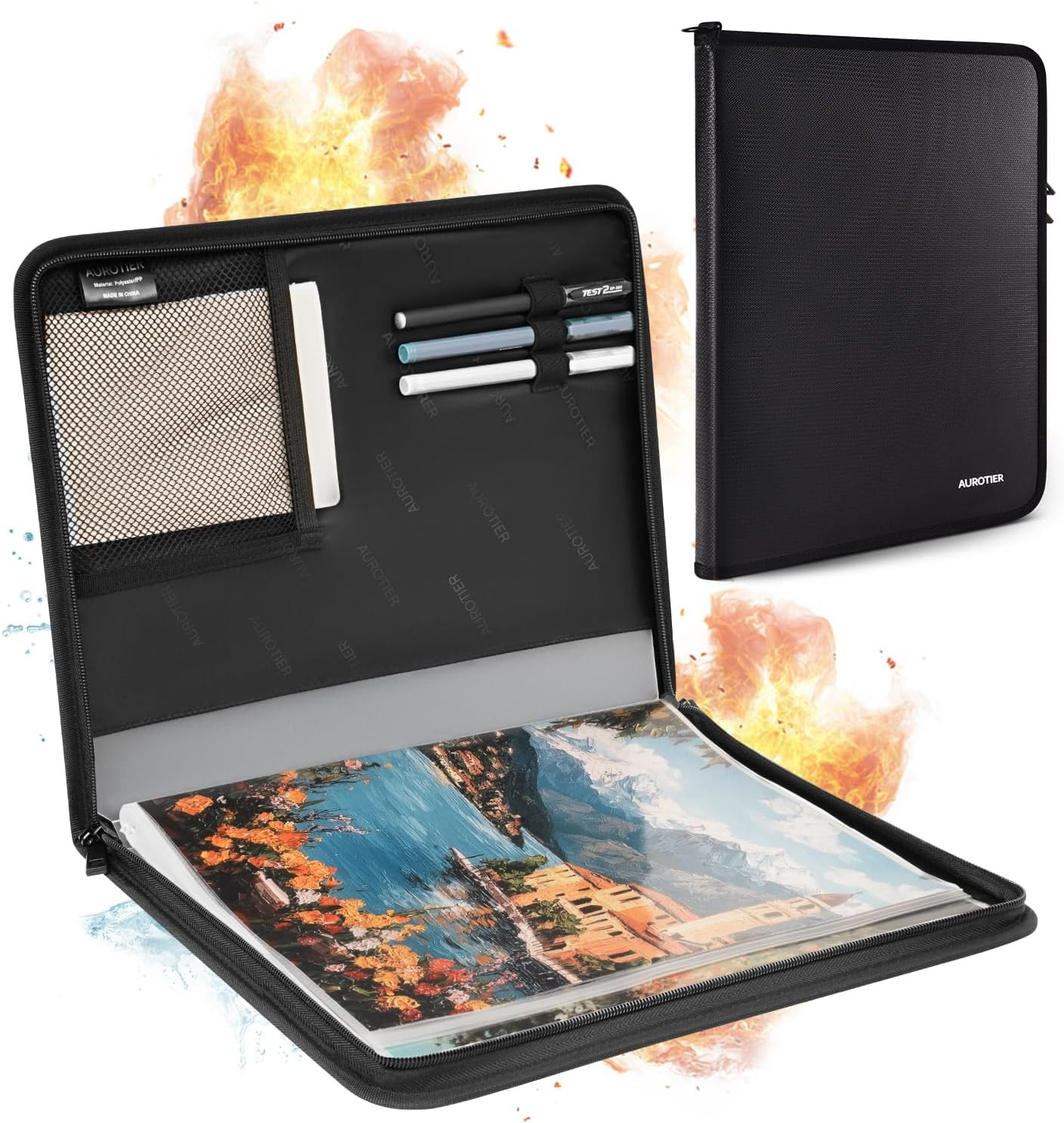 Fireproof Art Portfolios 11"X14" 30 Pockets Display 60 Pages Water-Resistant Art