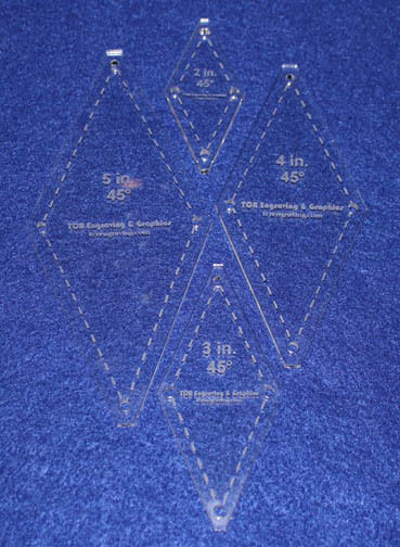 Quilt Templates-No Tip 45° Diamond 4 Pc Set- 2",3",4",5" -Acrylic 1/8" w/guides