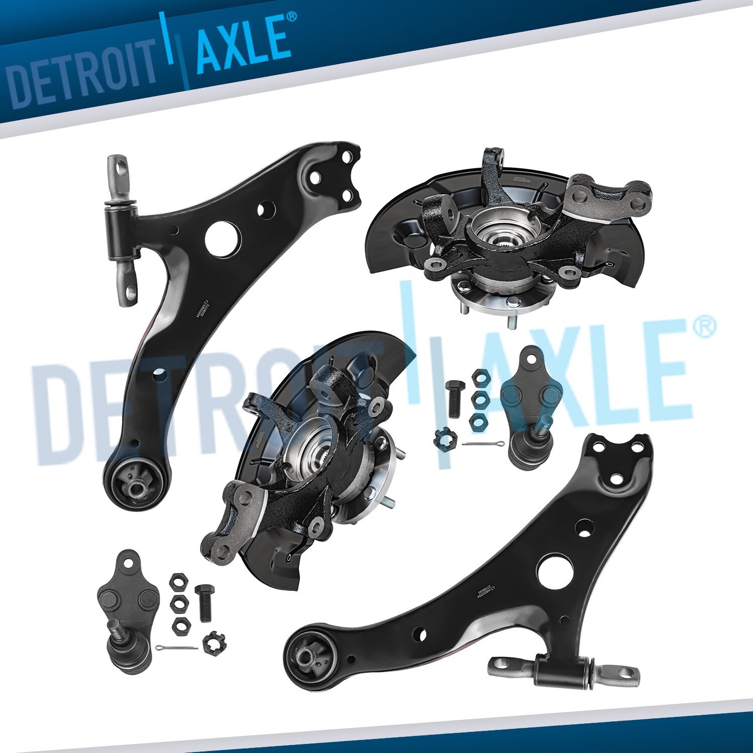Front Steering Knuckles Hubs Lower Control Arms Ball Joints Kit for Toyota Camry