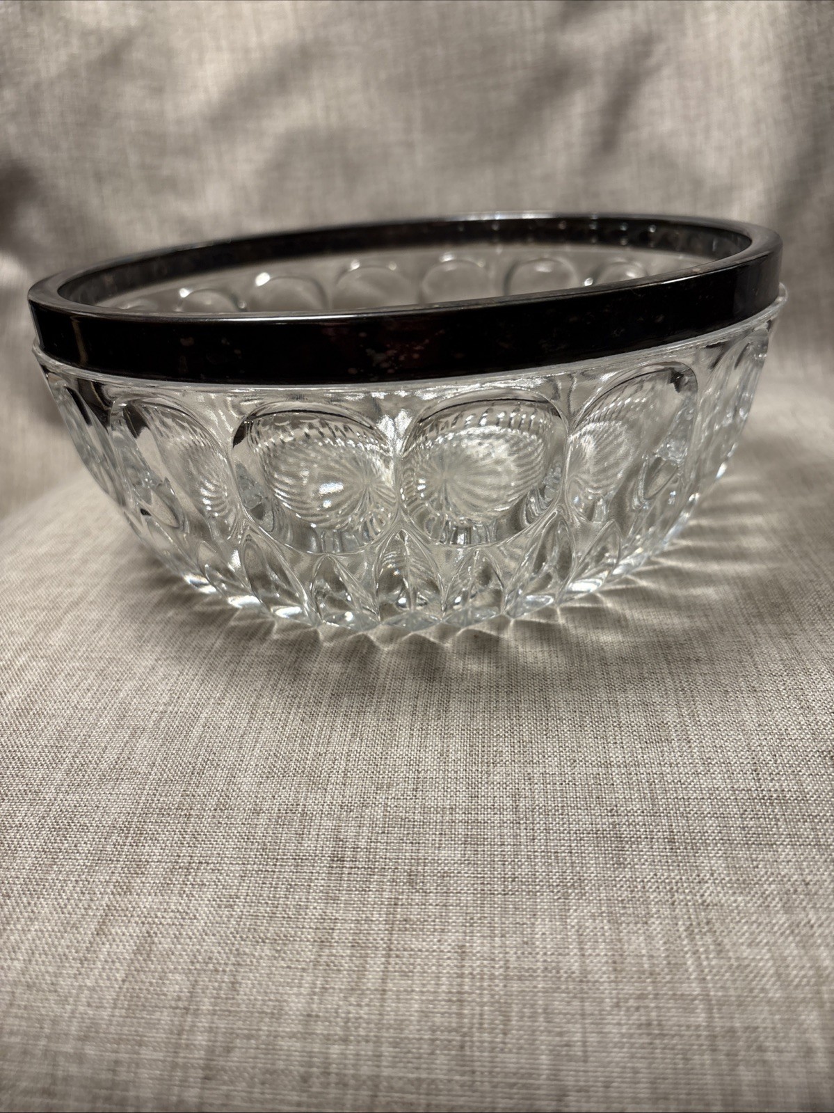Leonard Italy Lead Crystal With Metal Silver Plated Rim Bowl. Vintage