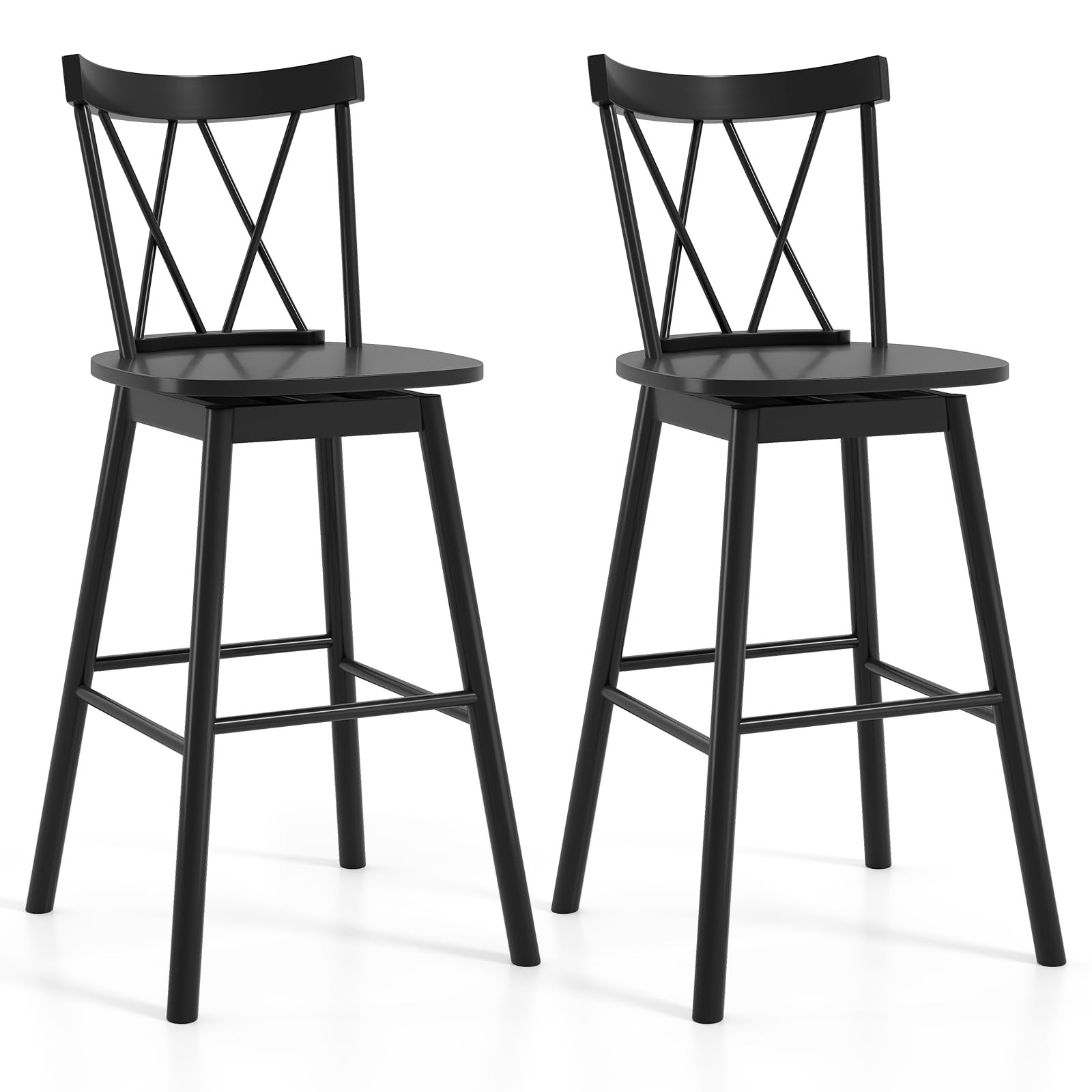Windsor Bar Stools Set of 2, 29" Swivel Bar Height Bar Chairs with Cross Back...