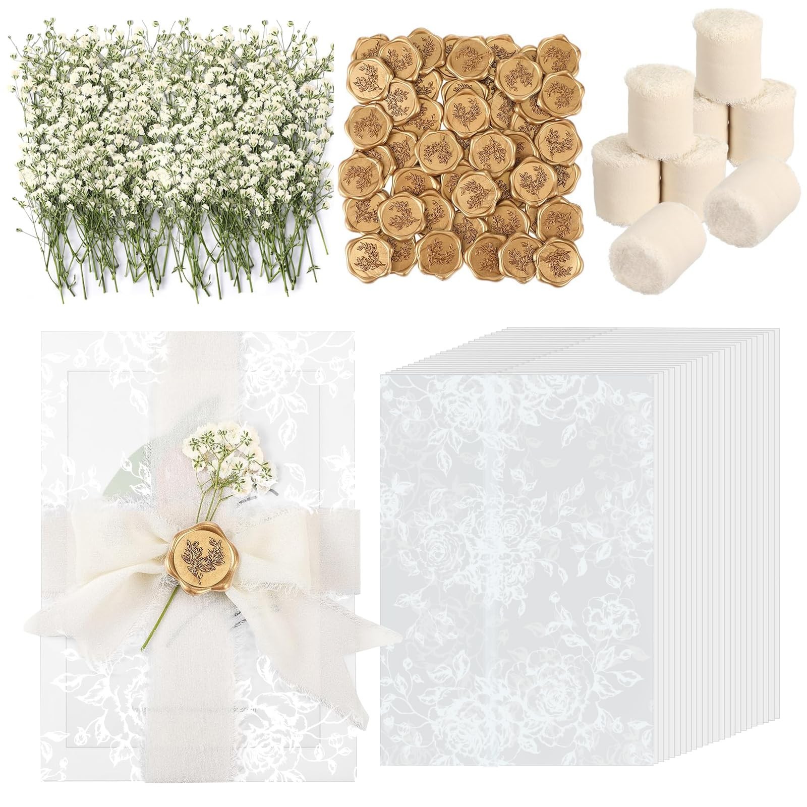 Wedding Invitation Accessories Kit, Pre-Folded Vellum Jackets for 5×7 Invitat...