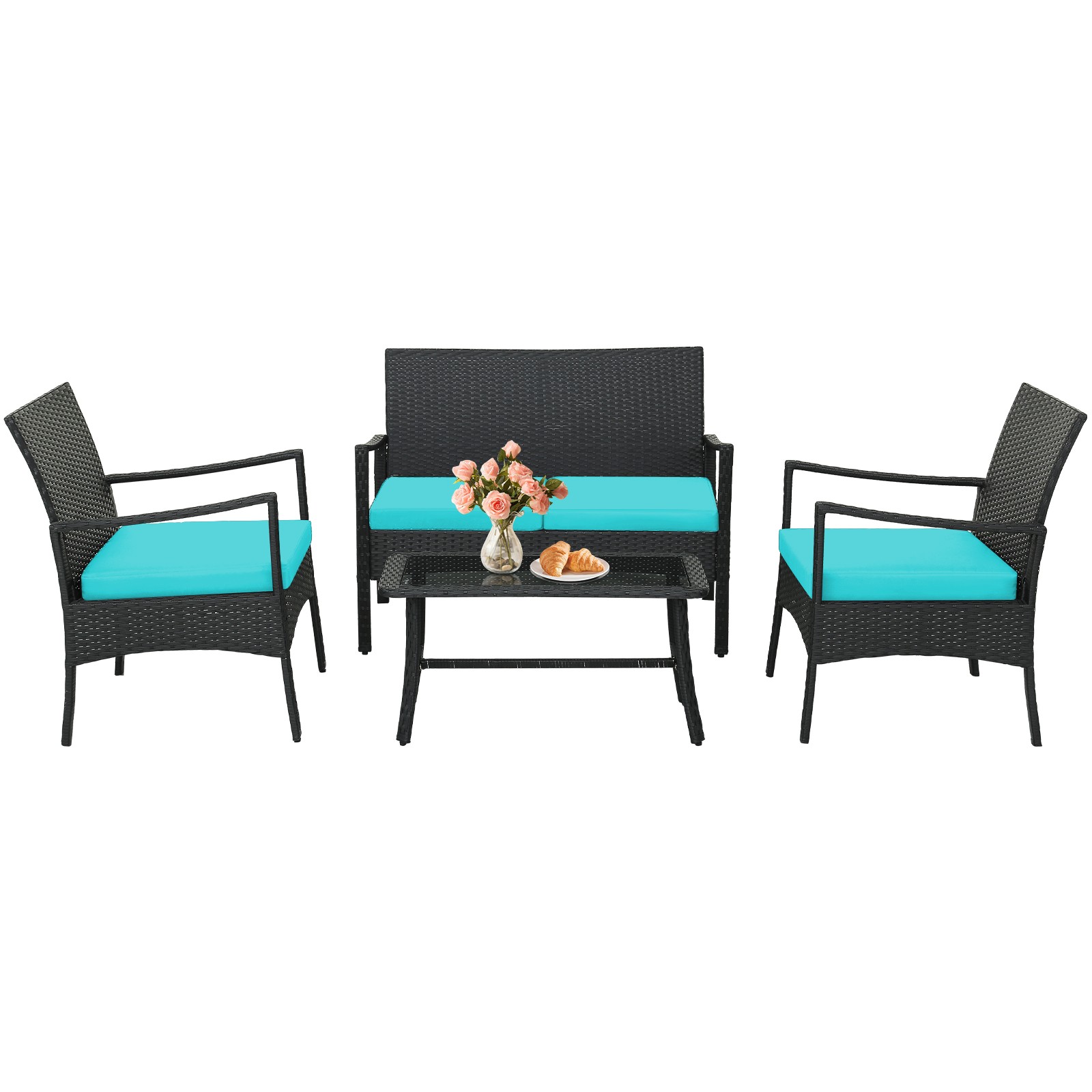 Topbuy 4PCS/8PCS Patio Wicker Furniture Set PE Wicker Furniture Conversation