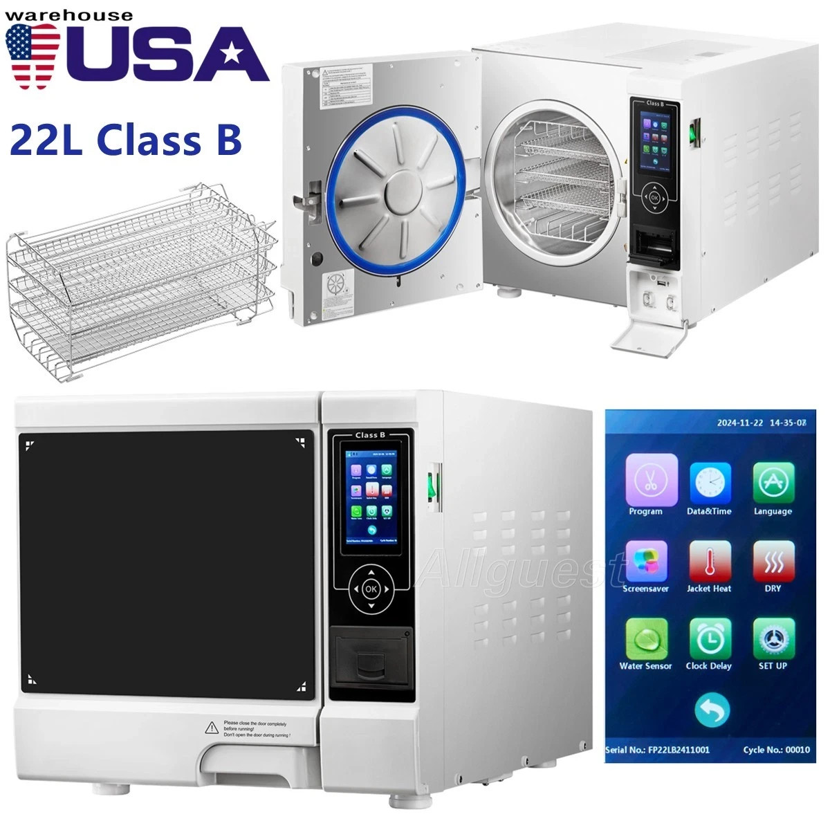 AZDENT 22L Class B Dental Medical Autoclave Vacuum Steam Sterilizer with Printer