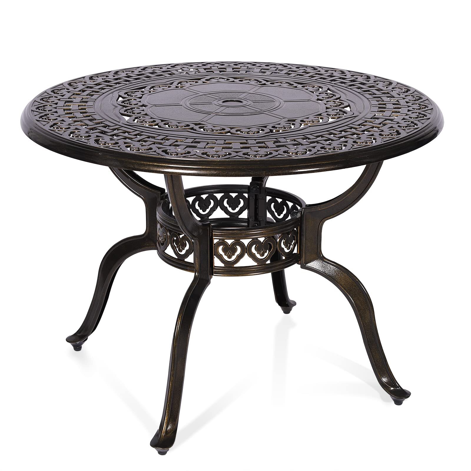 Patio Round Dining Table Cast Aluminum Outdoor Bistro Table W/ Umbrella Hole