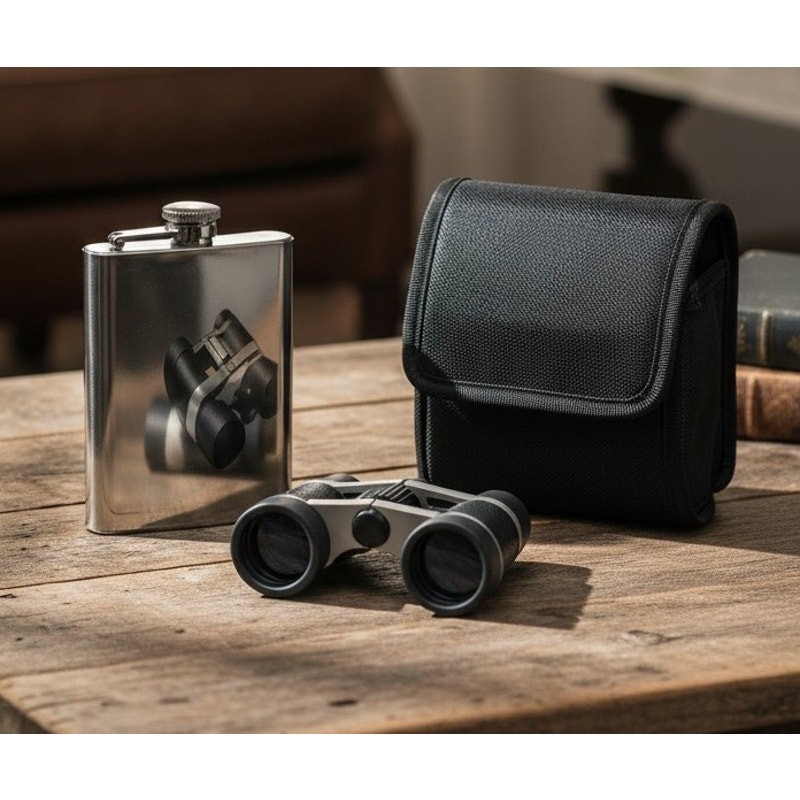 Stadium Pack Stainless Steel Flask With Binoculars and Canvas Carrying Case