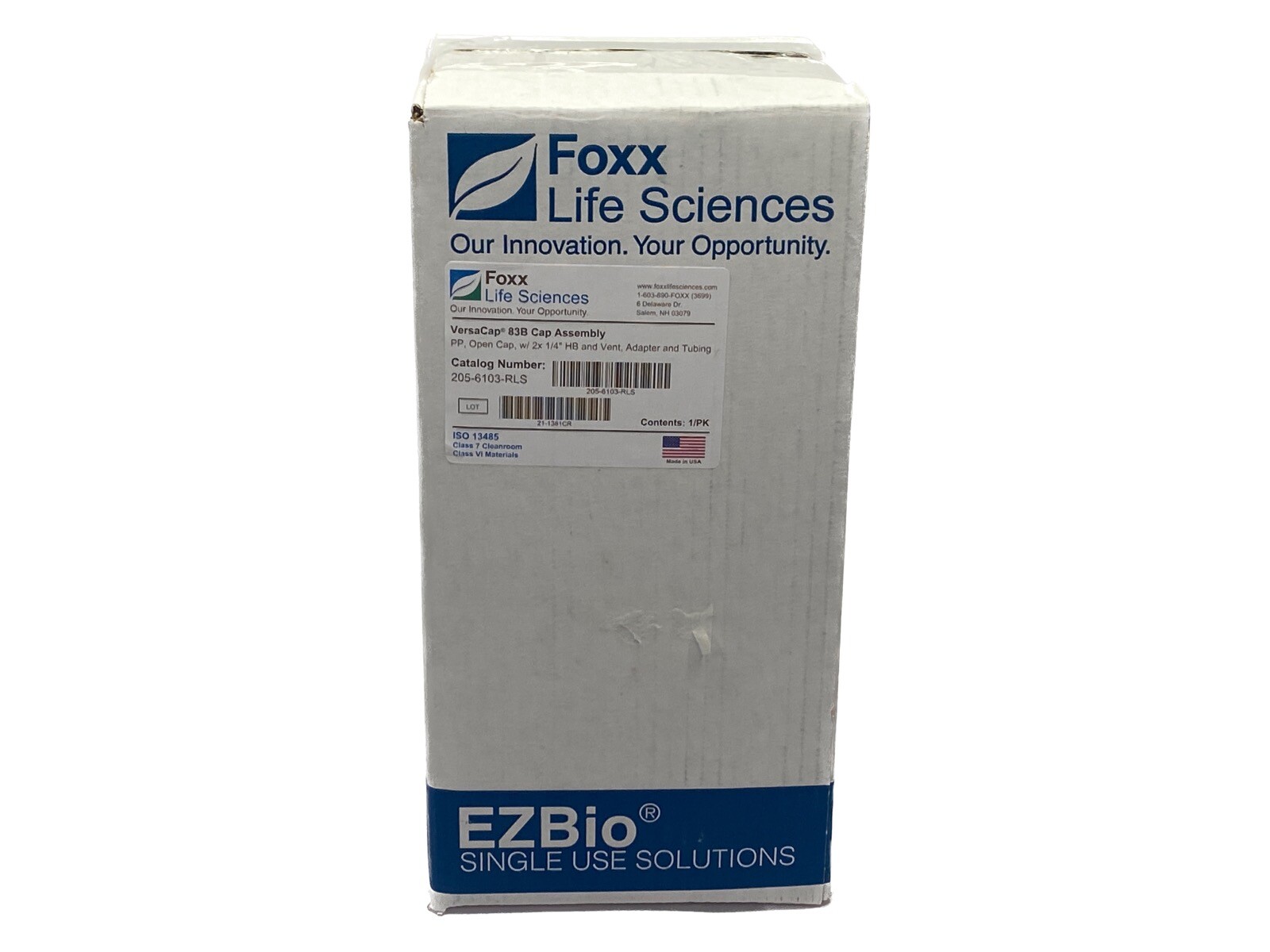 Foxx Life Sciences Open Top VersaCap 83B w/ Molded 1/4" HB Adapter and Tubing