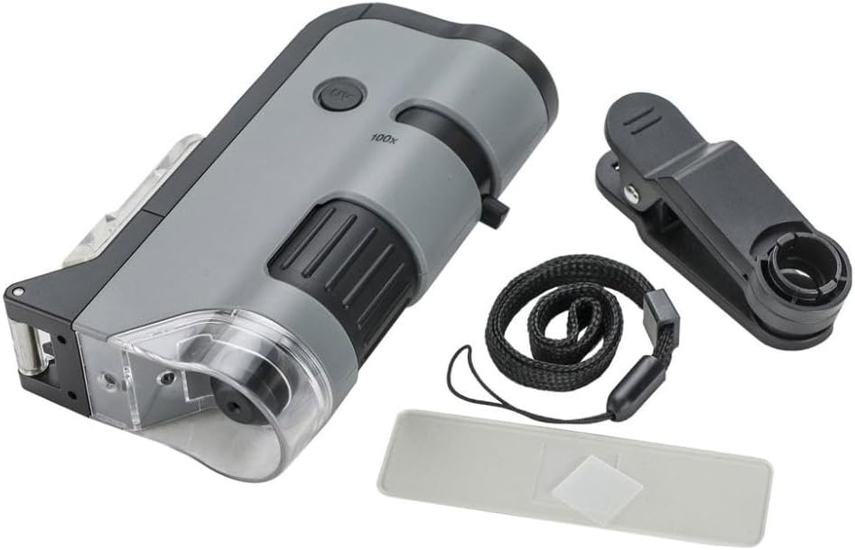 MicroFlip 100x-250x Pocket Microscope with Smartphone Clip for STEM Learning