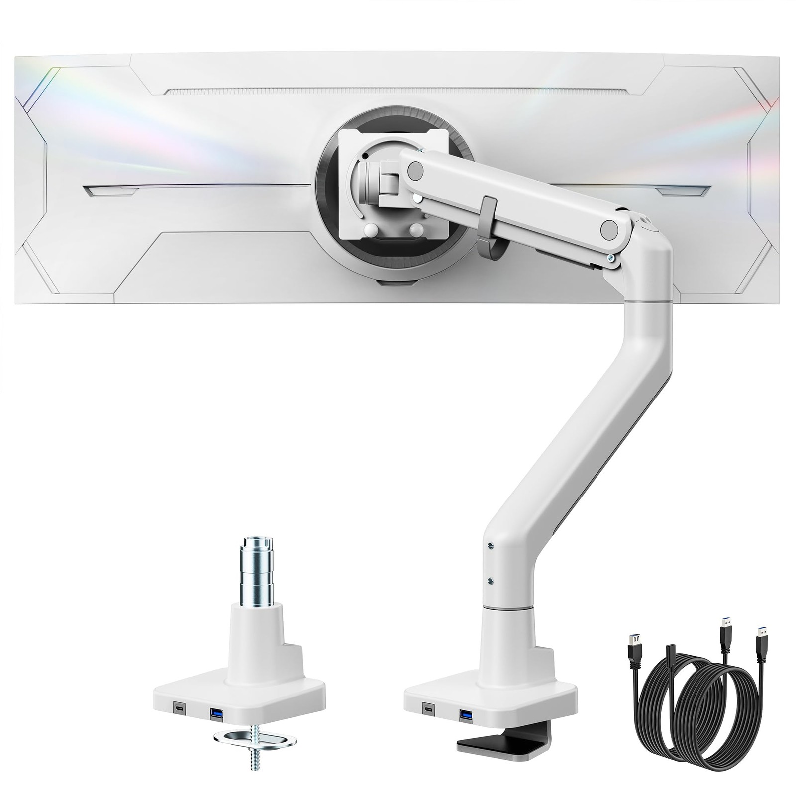 Single Monitor Arm with USB A/C, Ultrawide Monitor Stand for 17 to 57 Inch Cu...