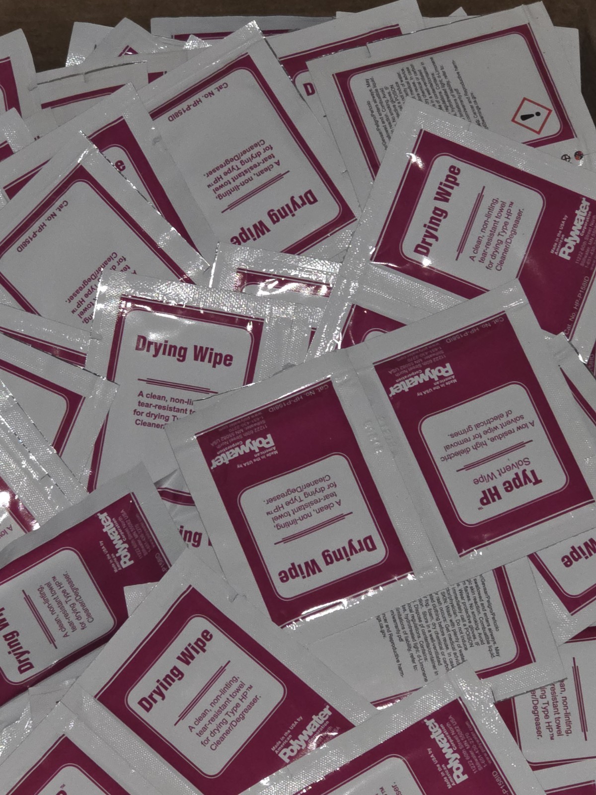 Lot of 100 Tandem Packs Polywater Type HP Cleaner Degreaser Solvent Wipes