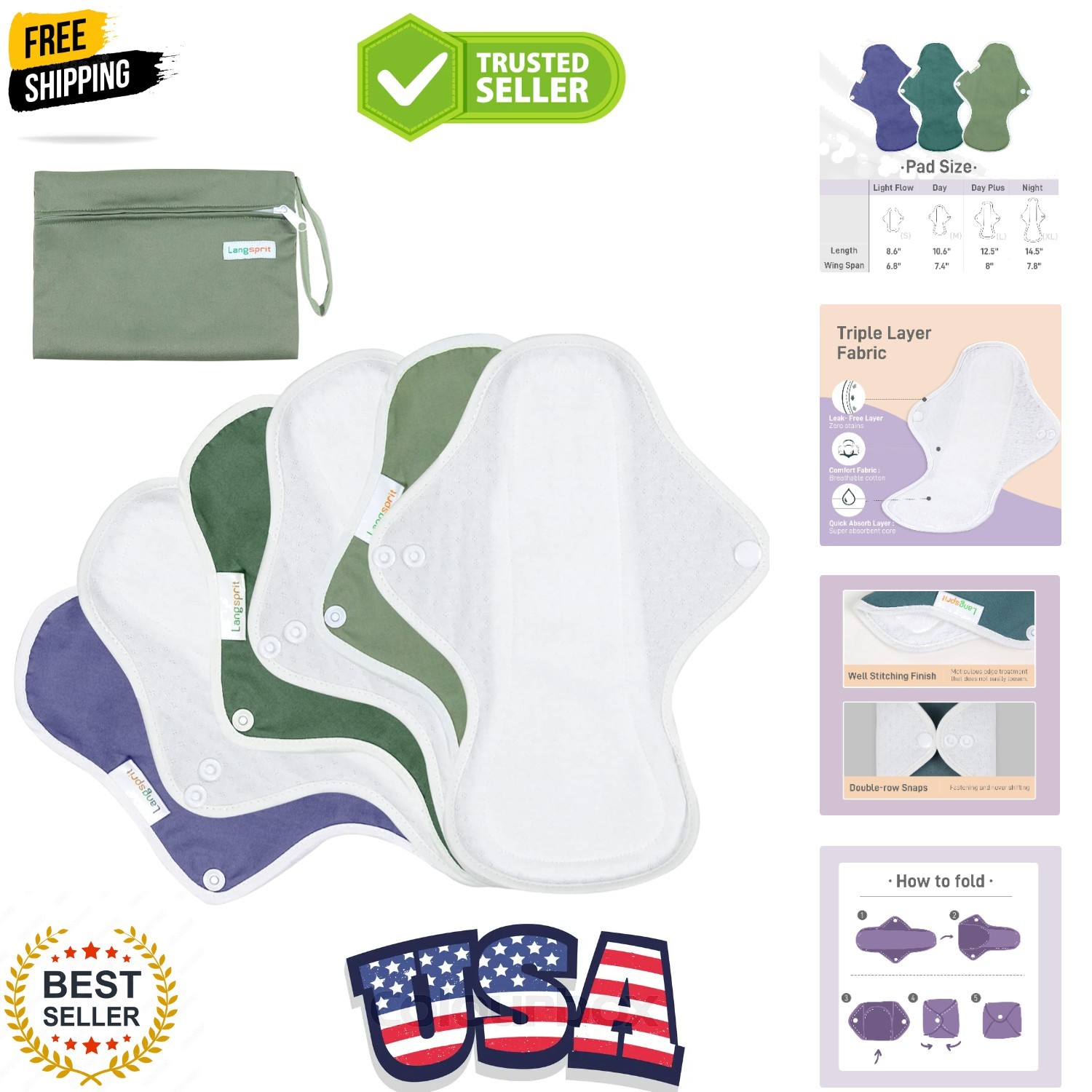 Reusable Sanitary Pads for Women, Feminine Pads for Women Regular Absorbency ...