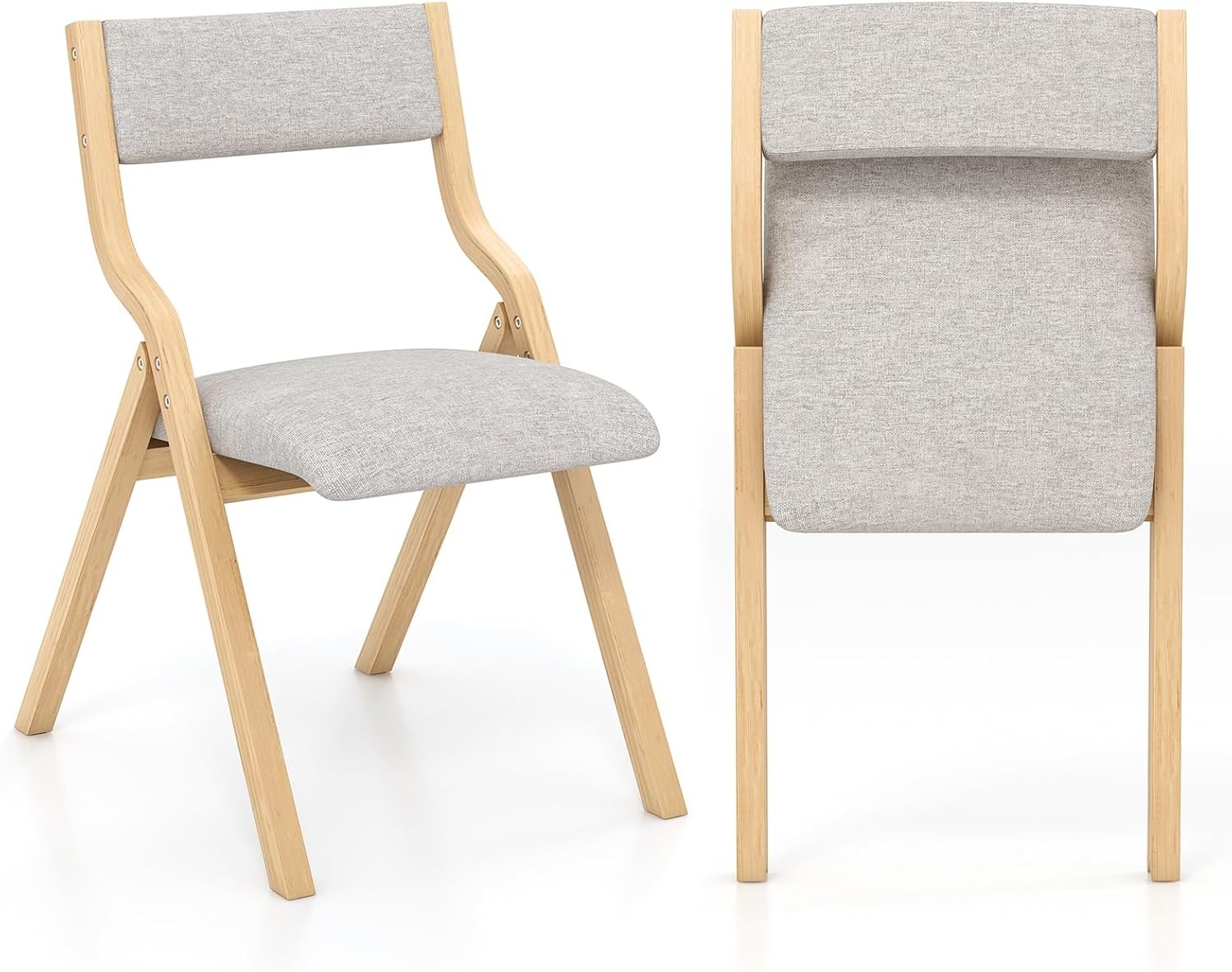 No Assembly Folding Dining Chairs Set of 2 Kitchen Chairs with Linen Padded
