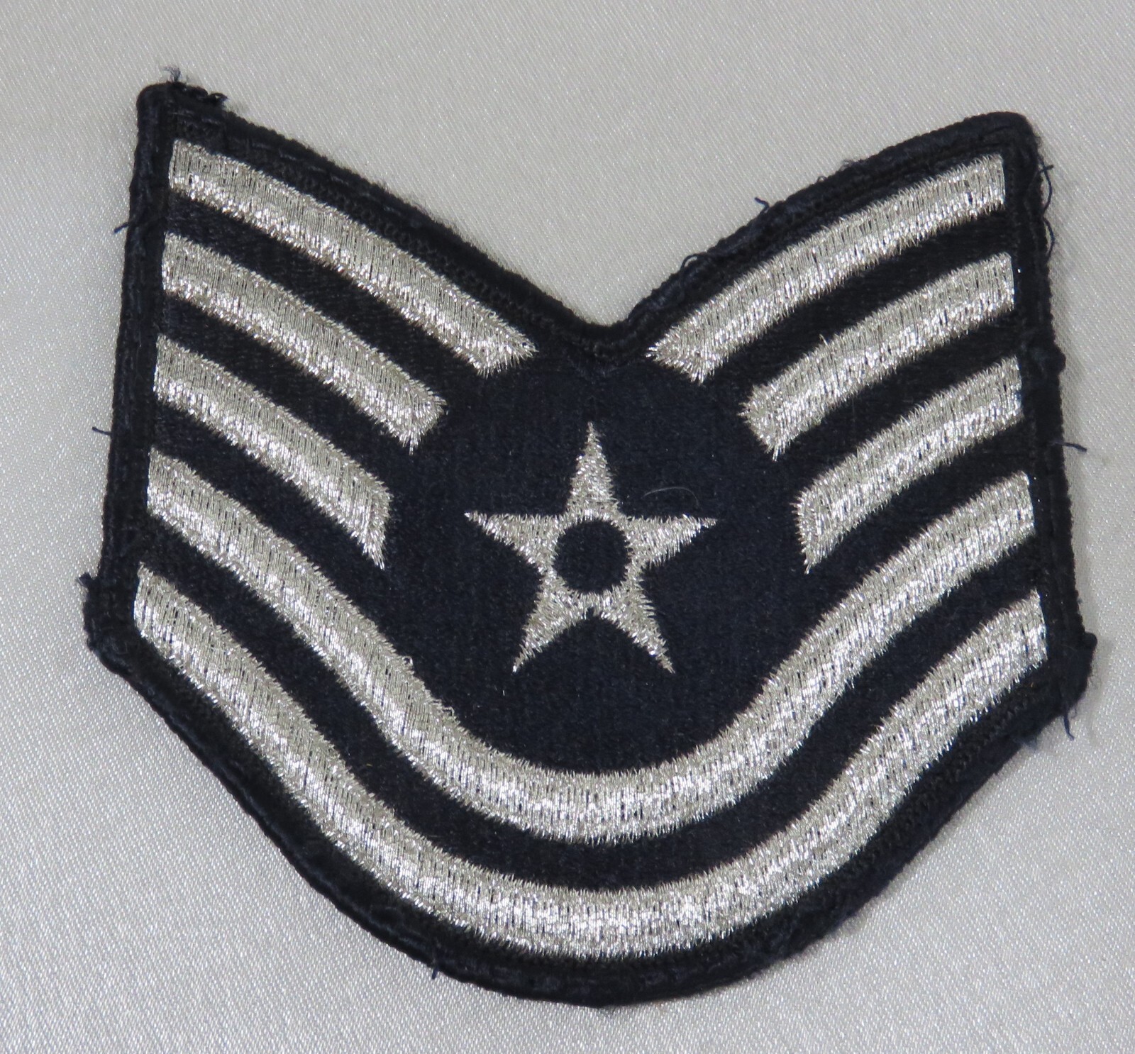 USA Air Force Technical Sergeant E - 6 Chevron Single Patch Silver on Blue