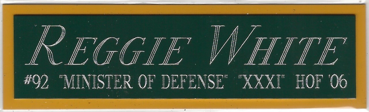 REGGIE WHITE PACKERS NAMEPLATE AUTOGRAPHED Signed FOOTBALL-HELMET-JERSEY-PHOTO