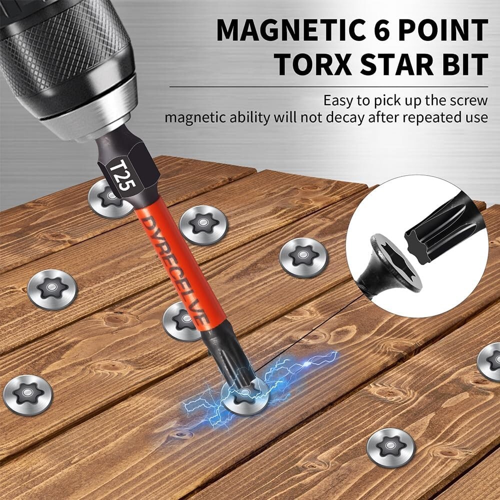 10-Pack T25 Torx Bits for Impact Driver Torx Bit Set 2''Long Profession Star Bit