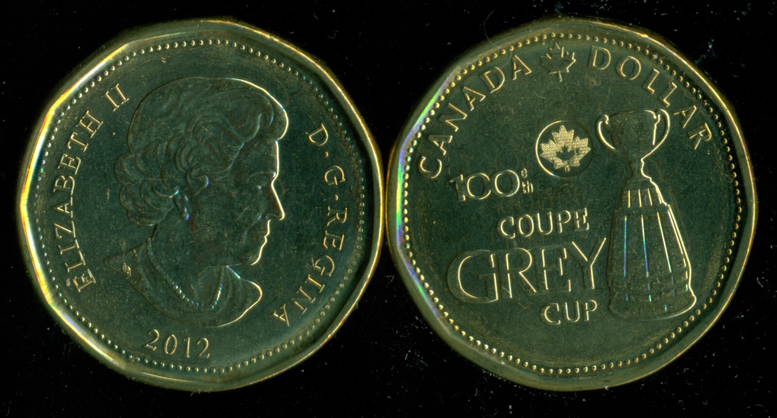 2012 Canada $1 Grey Cup Centennial Dollar Coin Queen Elizabeth II