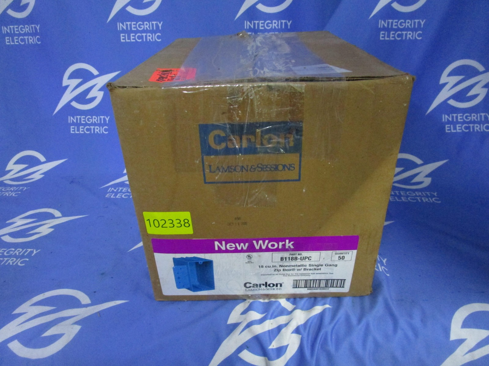 NIB CARLON BOX OF 50 SINGLE GANG 18" ZIP BOX W/BRACKET B118B-UPC NON-METALLIC 1