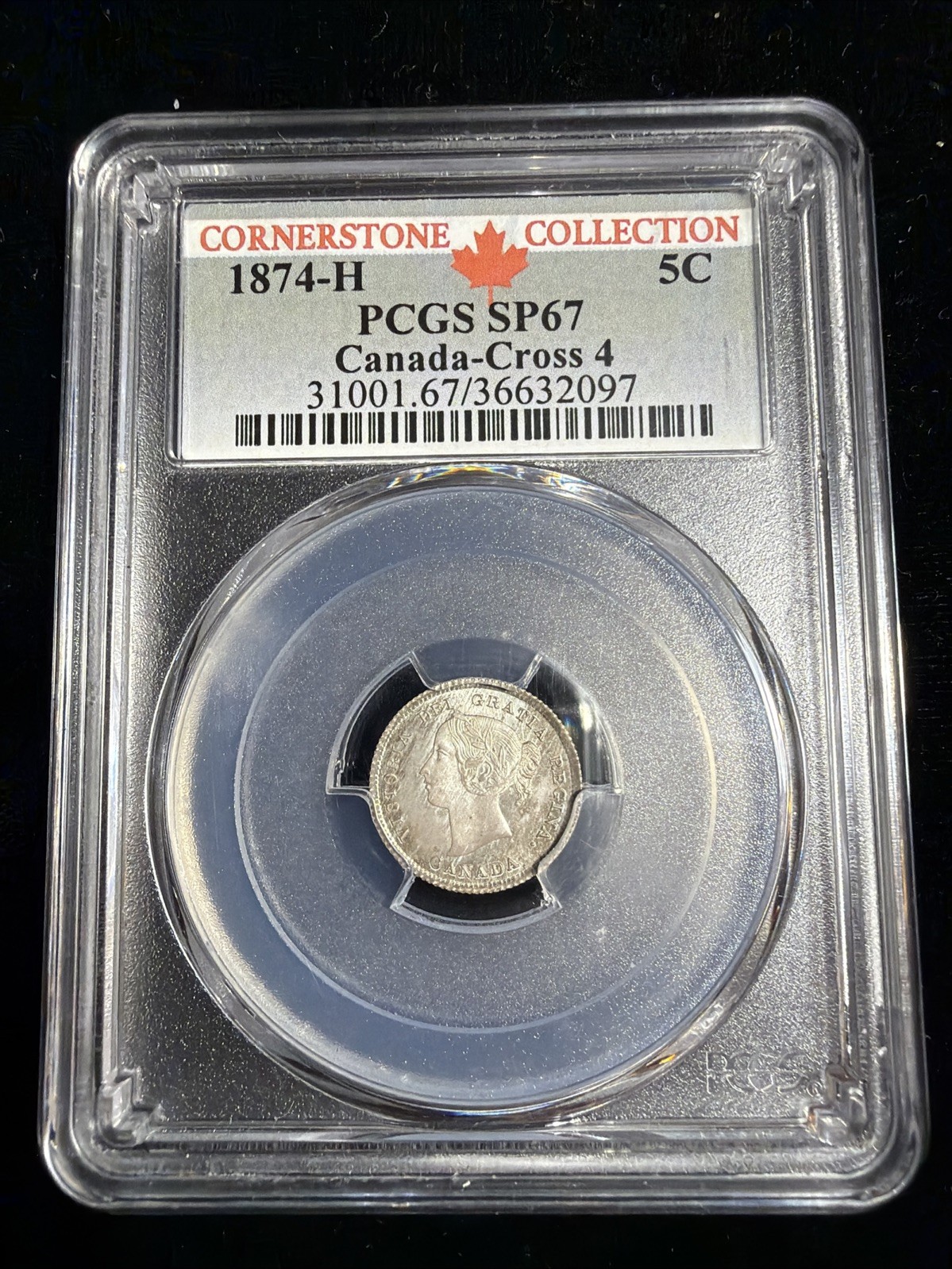 Canada 1874-H 5 Cent Cross 4 SP67 PCGS