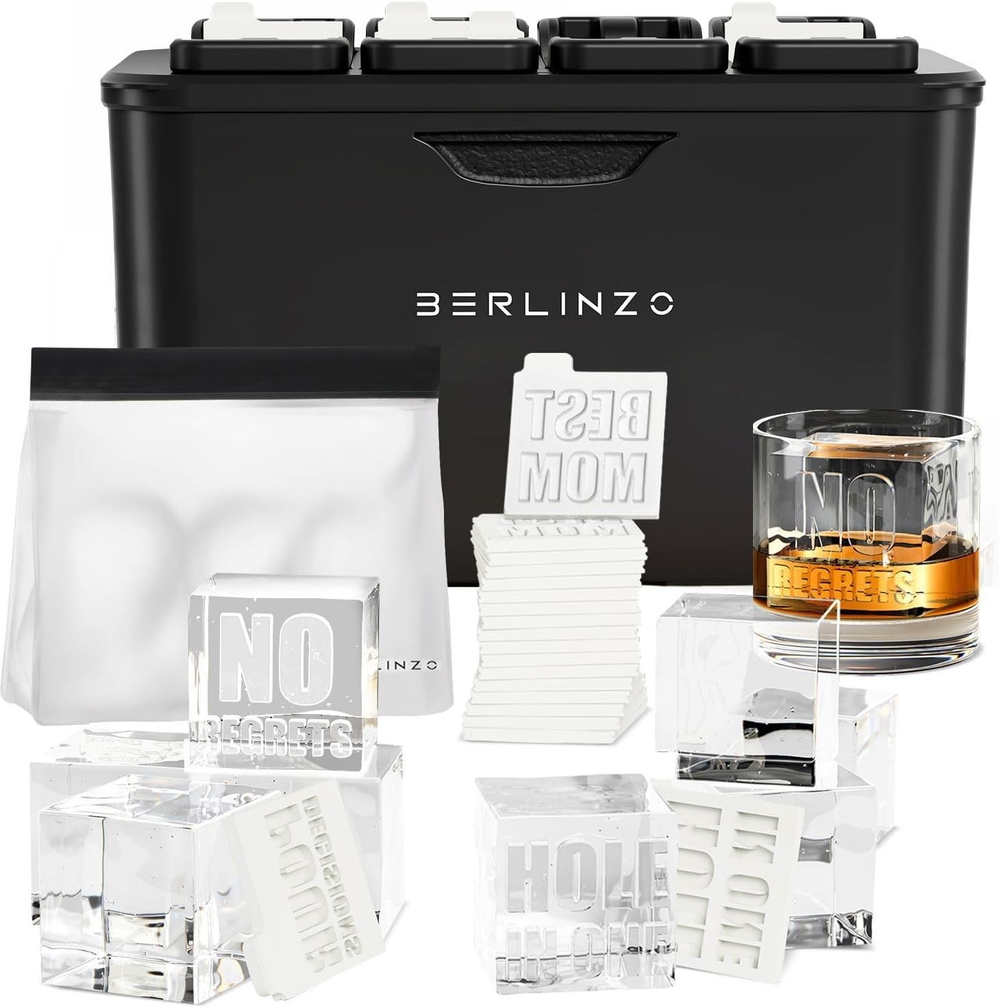 Premium Clear Ice Cube Maker W/ Conversation Ice Prints – 2 Large 2.1" Crystal