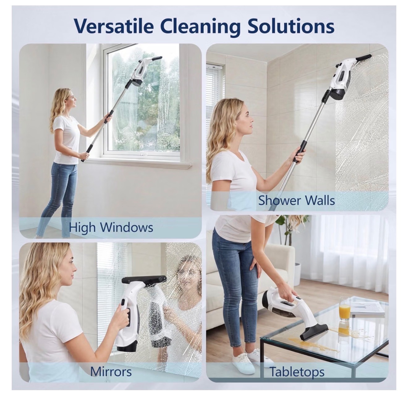 Window Vacuum Squeegee with Extendable Pole 31-40", 2000Pa Electric Window Clean