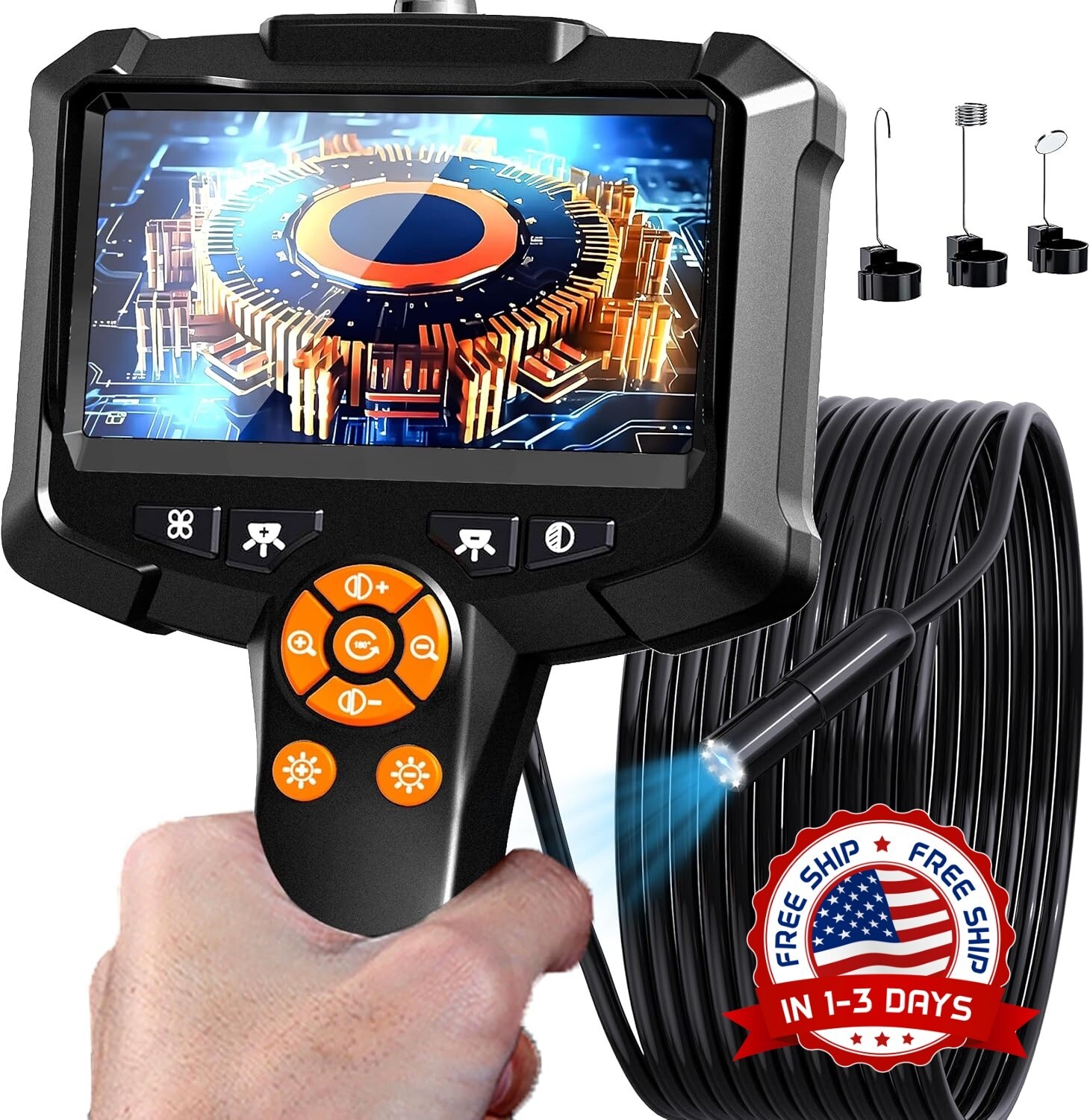 Cámara endoscópica de 4,3" con luz, cámara serpiente resistente al agua IP67 NEW