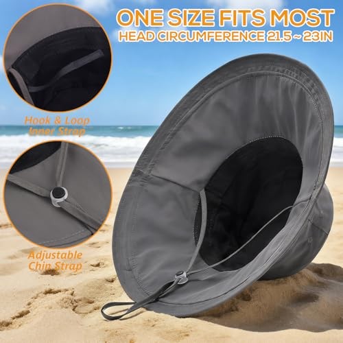 UPF 50+ Women's Sun Hat, Waterproof Wide Brim Bucket Hat, Ponytail Dark Grey