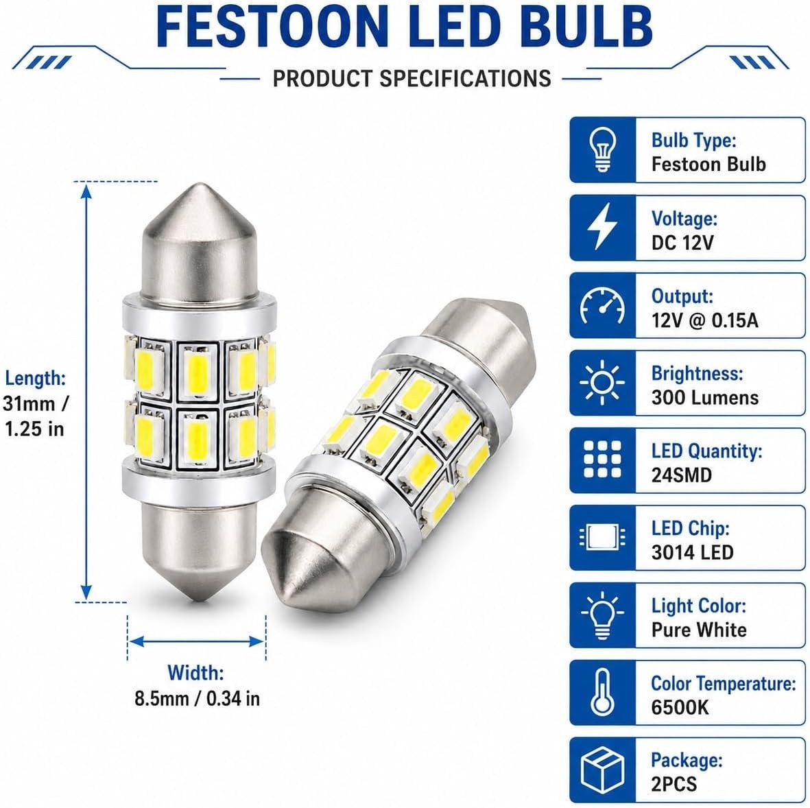 2-Pack 31mm Marine LED Bulbs – Reliable Lighting for Sailing & Navigation Needs