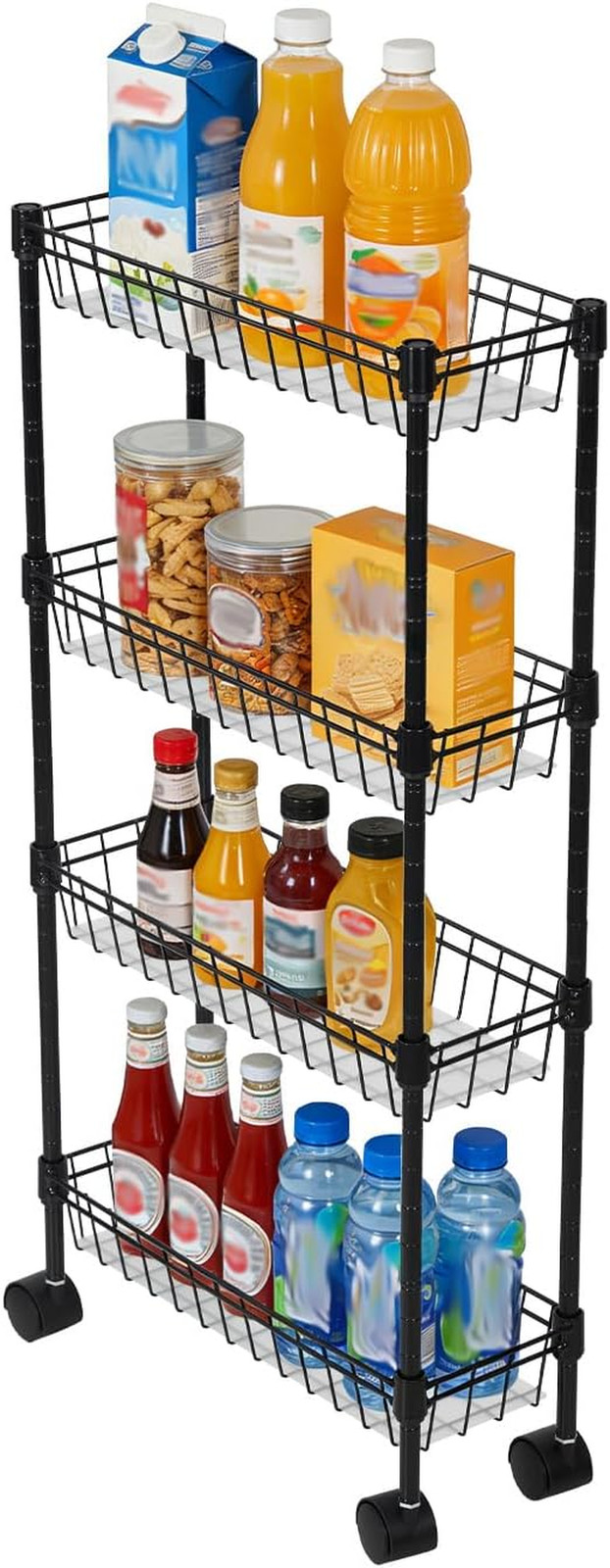 4-Tier Slim Rolling Storage Cart, Metal Utility Cart on Wheels, Multi-Functional