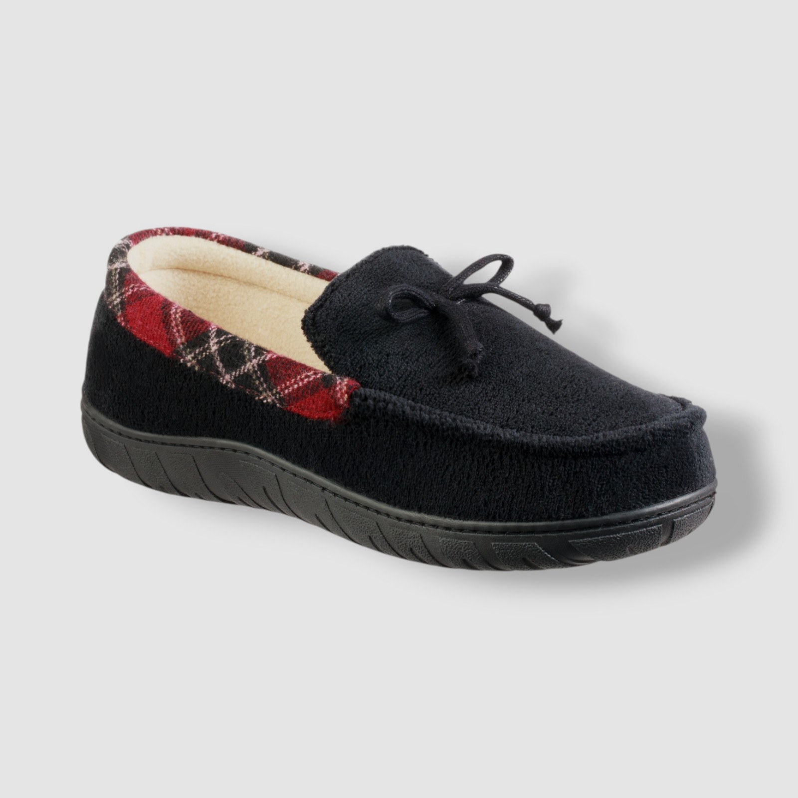 Totes Men's Black Microterry Moccasin Memory Foam Slippers Shoes Size 8-9/M
