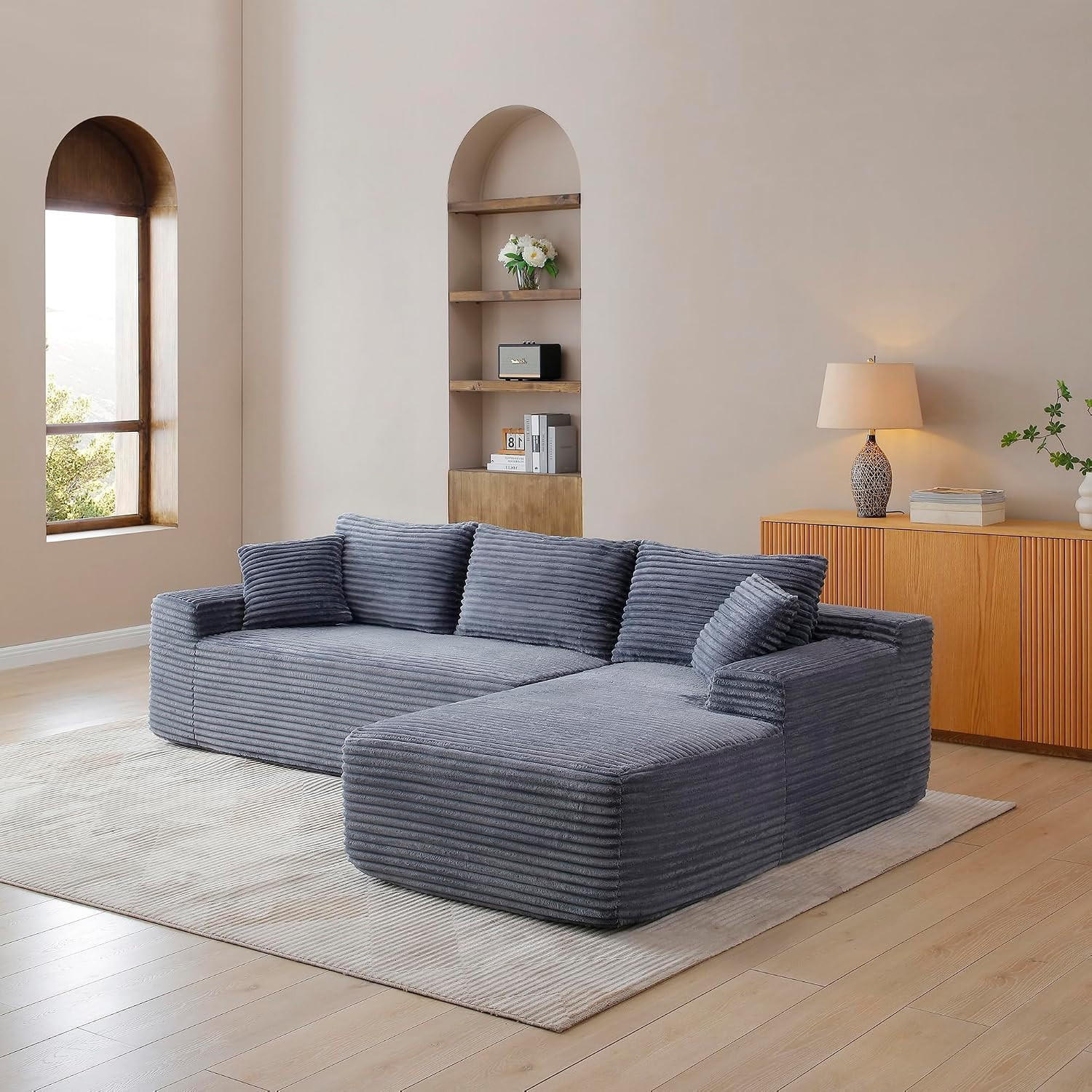 105-Inch L-Shaped Right Facing Corner Compressed Sofa Modular Sectional Boneless