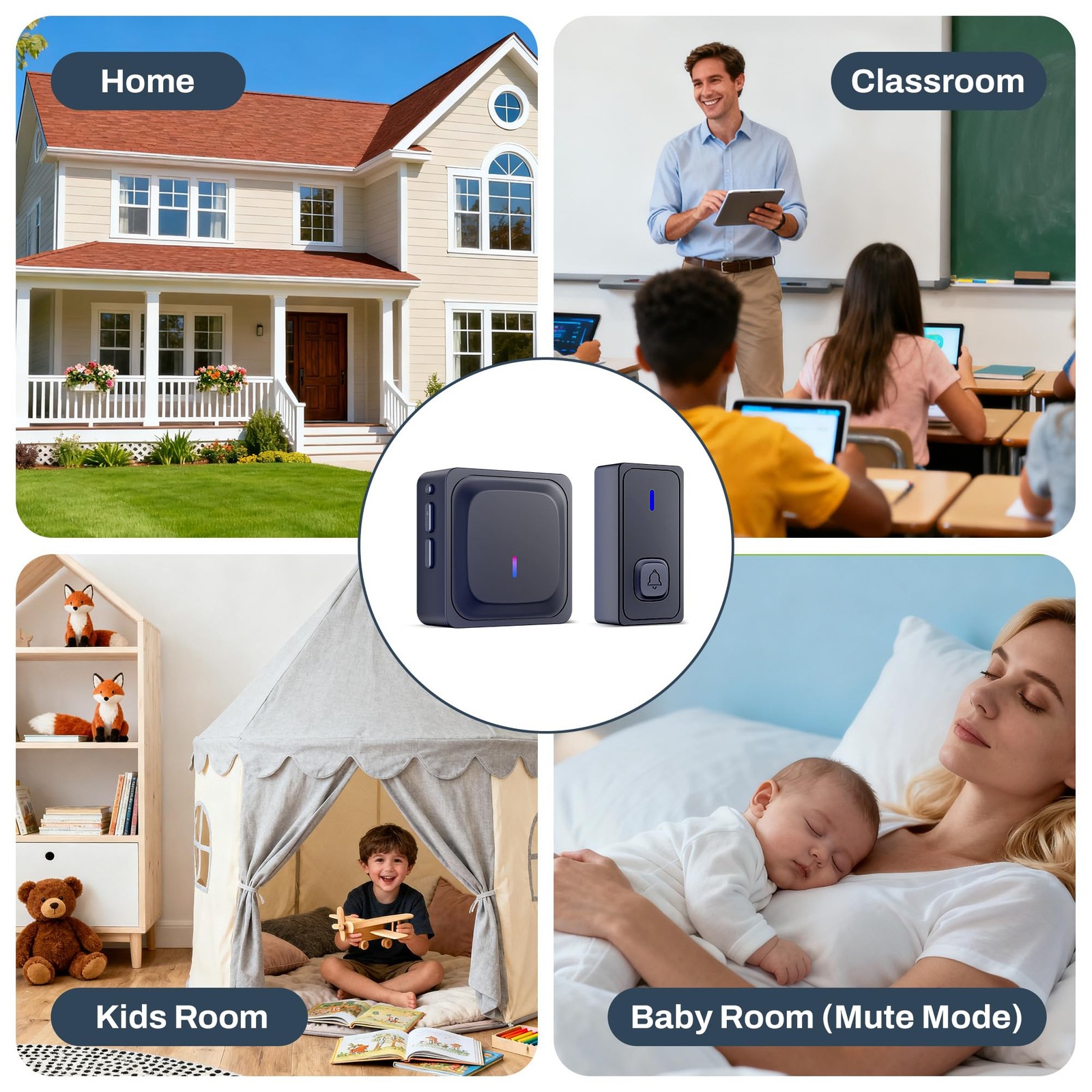 BN-LINK Wireless Doorbell with 2 Buttons, Mini 1 Receivers 2 Button, Black