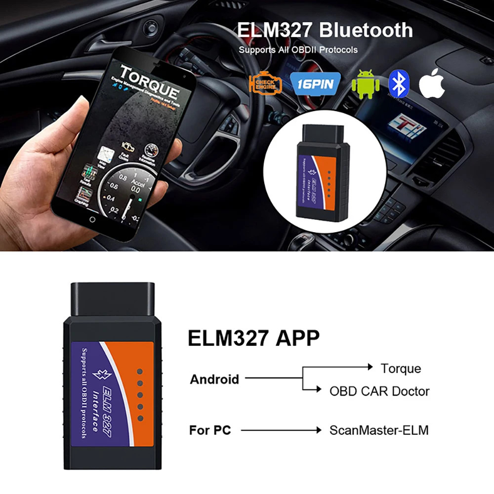 Bluetooth OBD2 OBDII Car Diagnostic Scanner Auto Fault Code Reader Tool ELM327